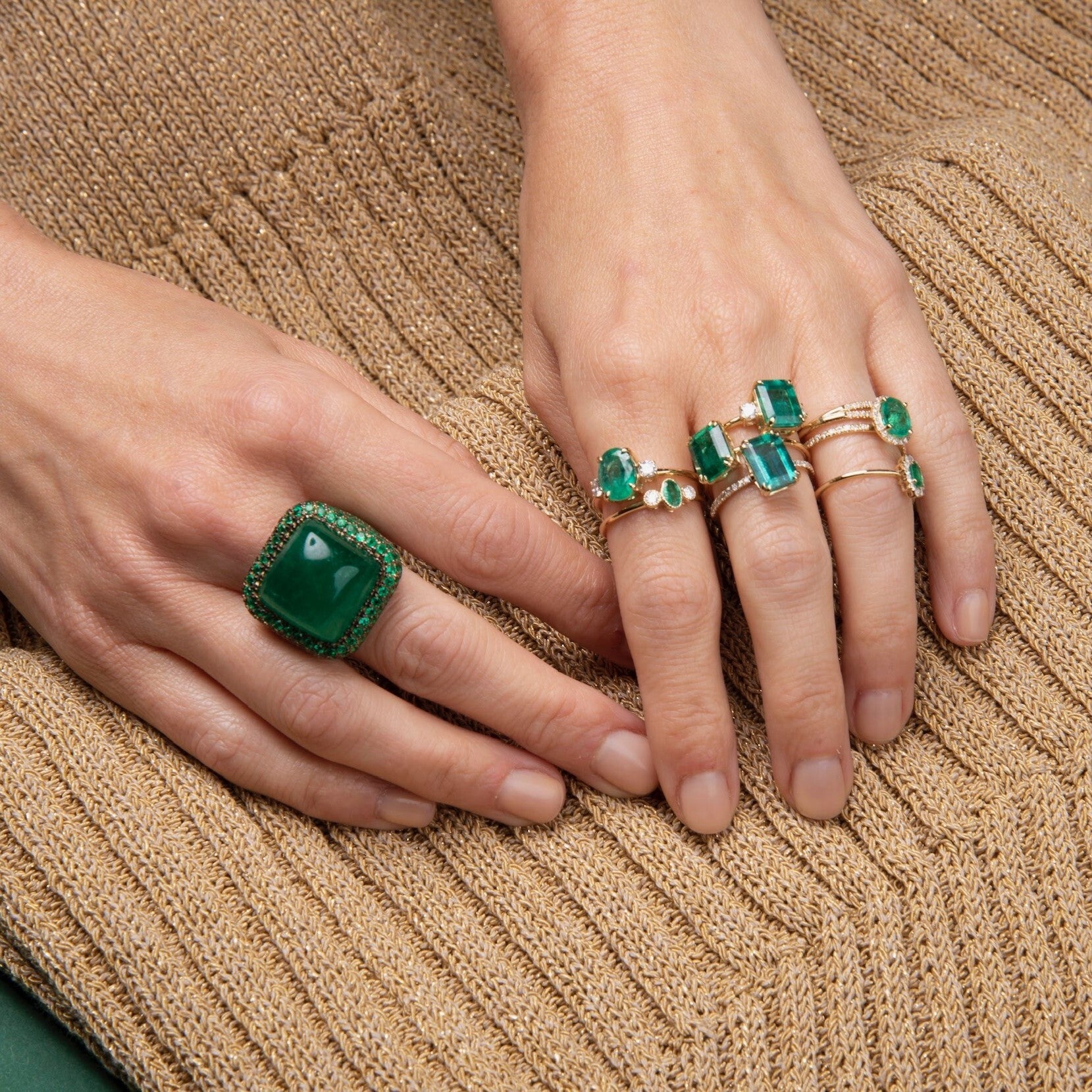 Emerald & Diamond Three Stone Ring - 0.33ct TW