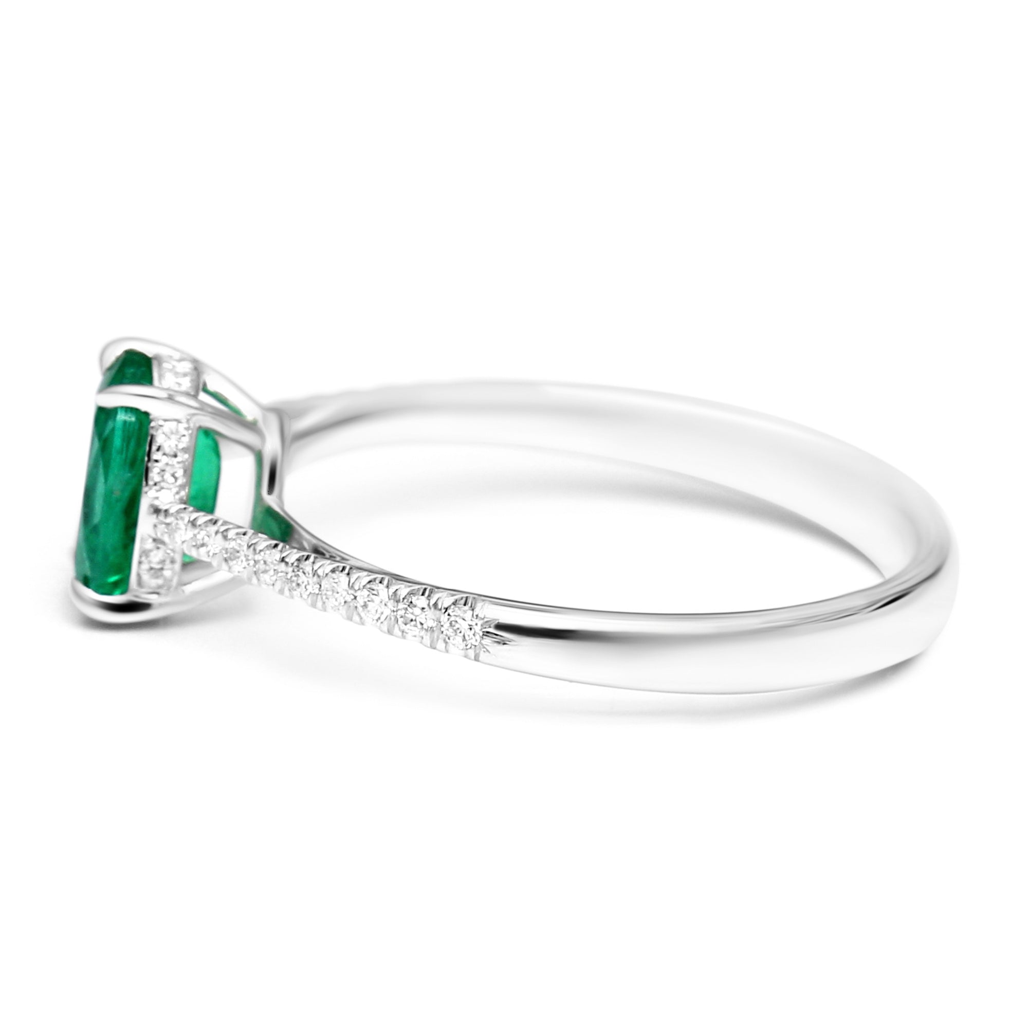 Oval Cut Emerald & Diamonds Ring - 1.03ct TW