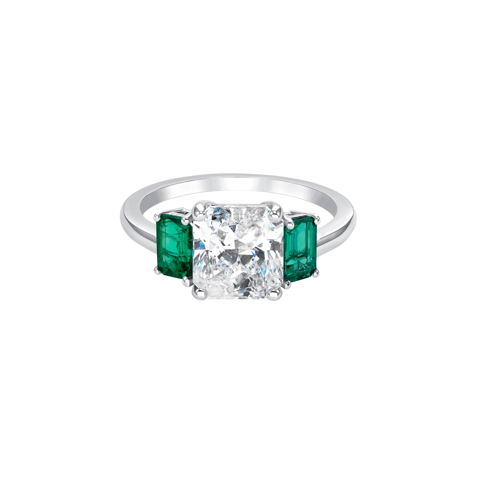 Diamond with Emerald Side Stones Ring - 2.71ct TW