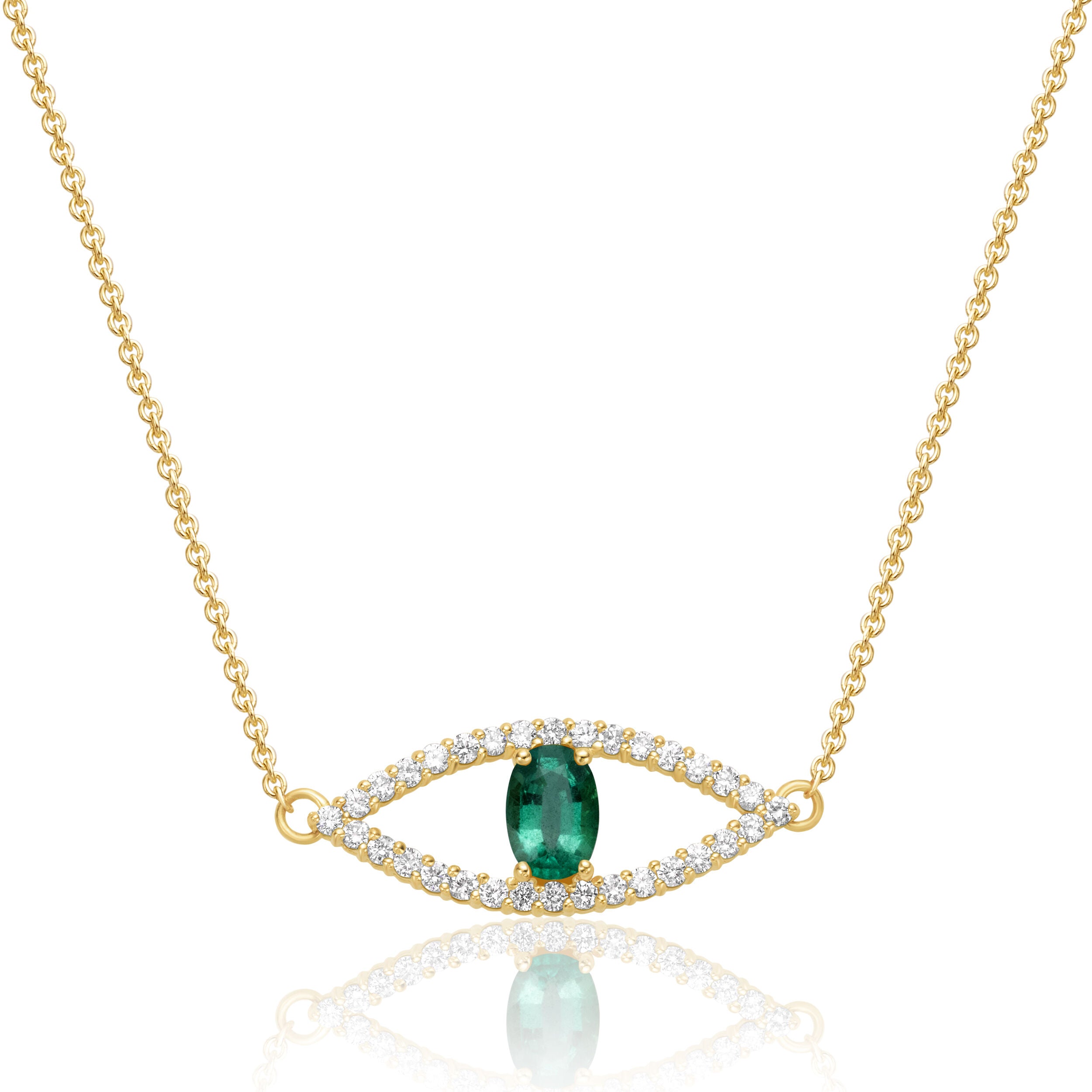Oval Emerald Evil Eye Pendant - 0.84ct TW