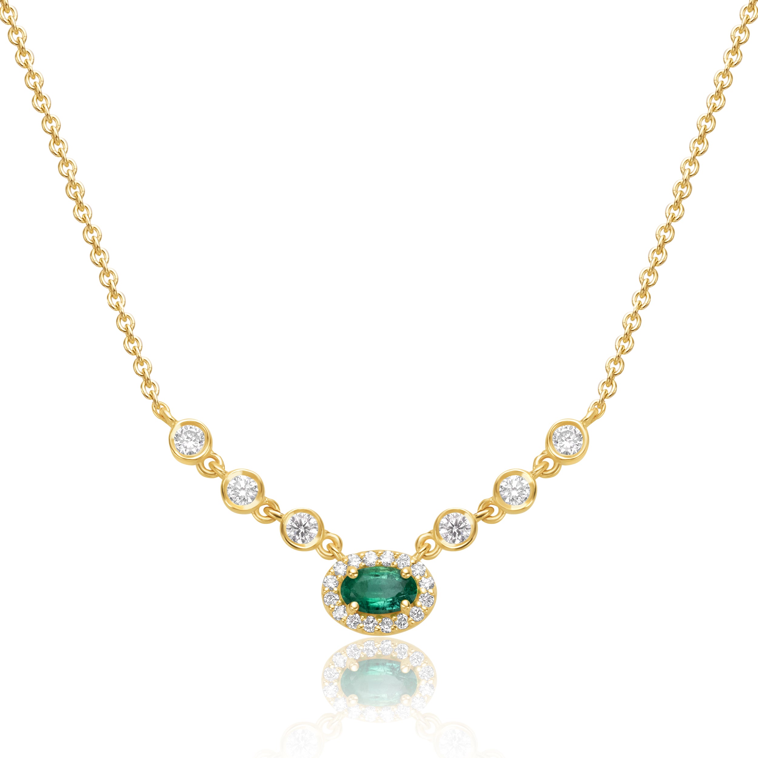 Oval Emerald & Diamond Necklace - 0.46ct TW