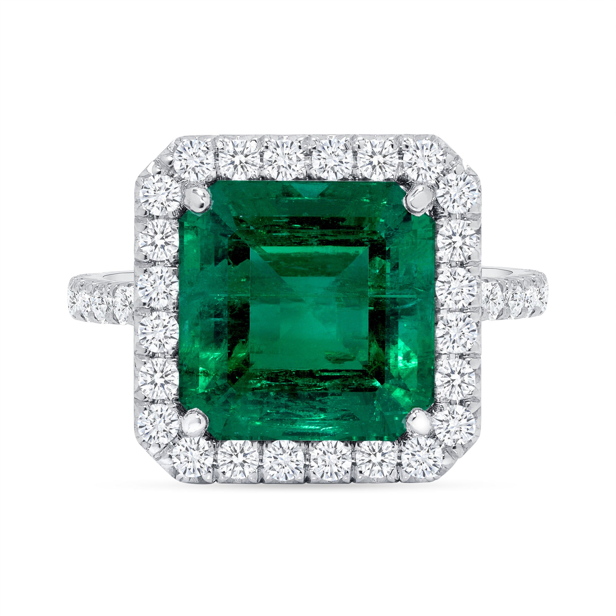 Square Emerald Halo Ring - 5.89ct TW