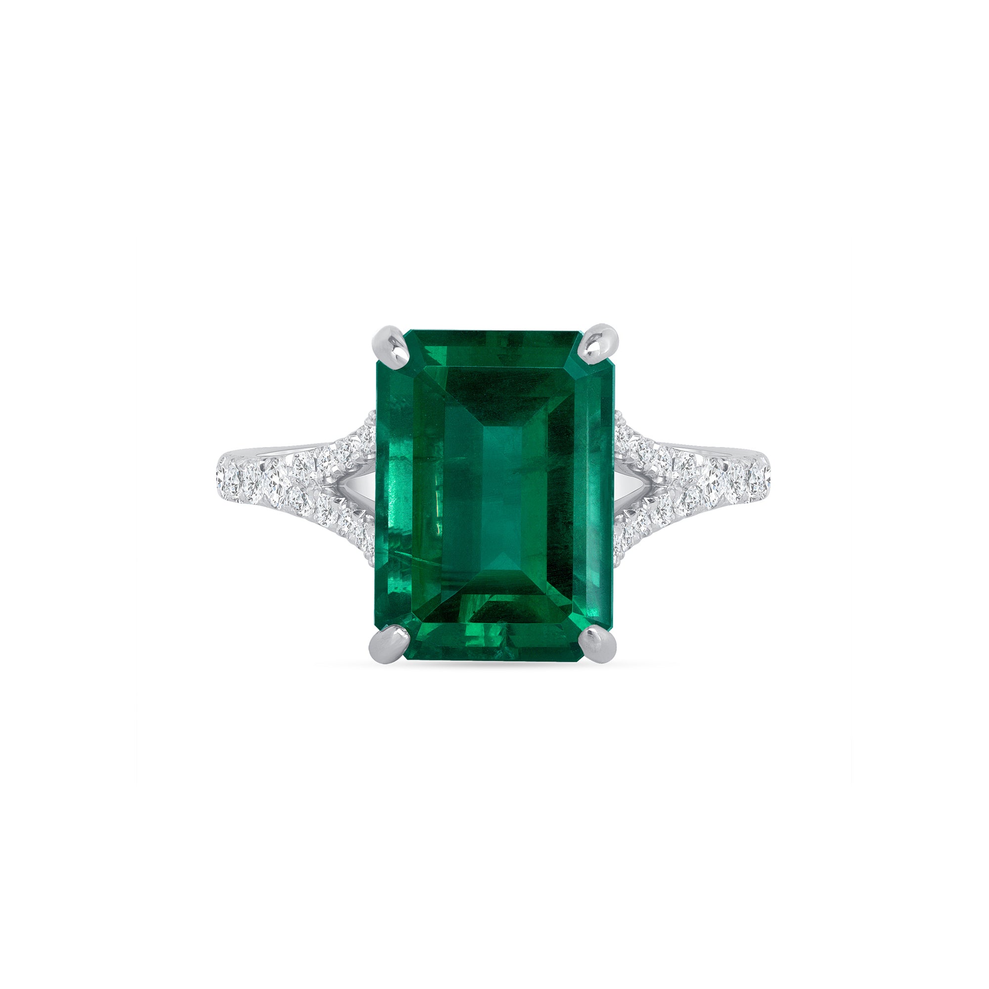 Emerald Split Shank Ring - 4.42ct TW