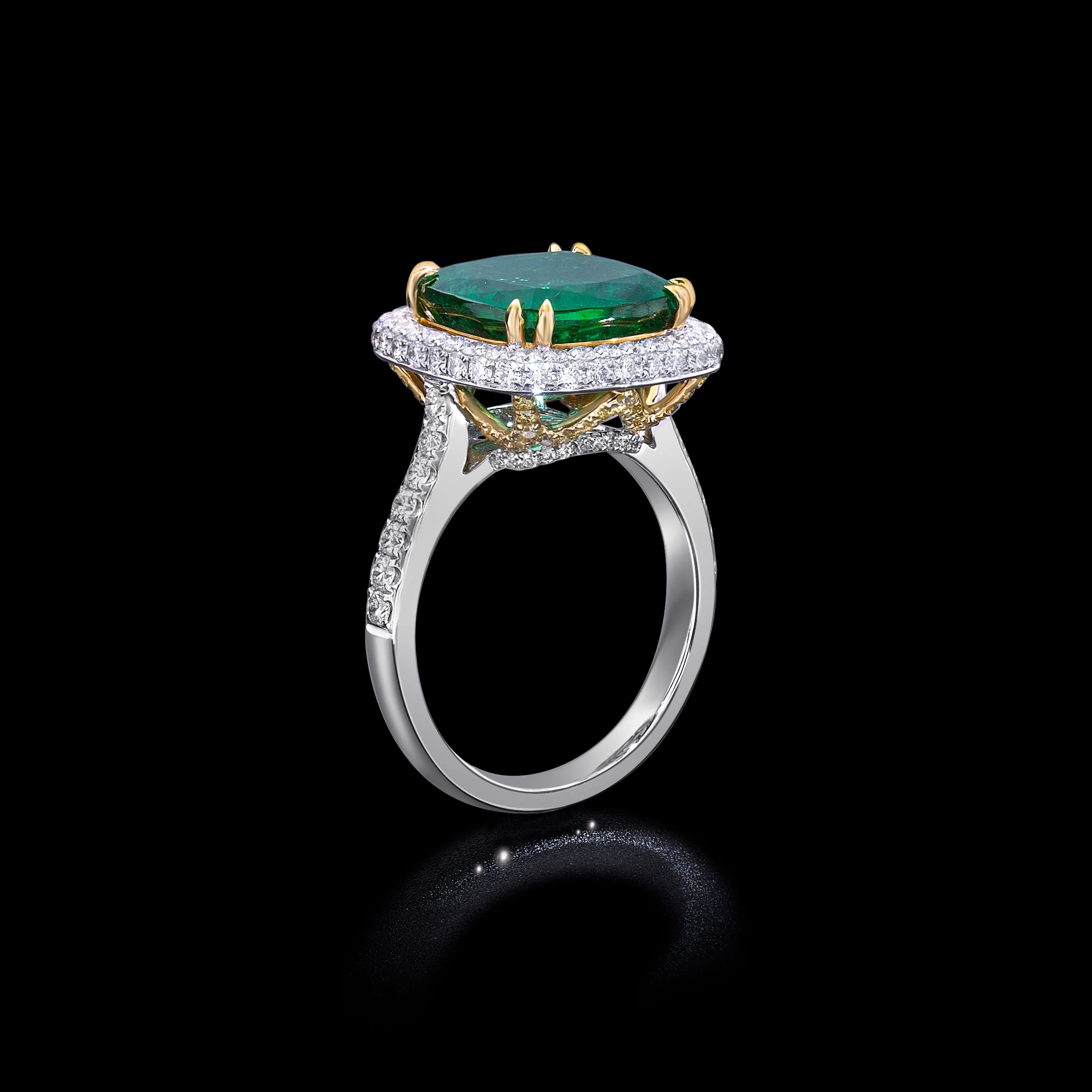 5.18ct Emerald Halo Ring - 6.20ct TW