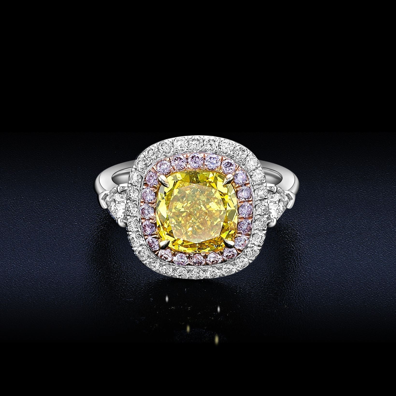 Vivid Yellow Diamond Halo Ring - 3.03ct TW