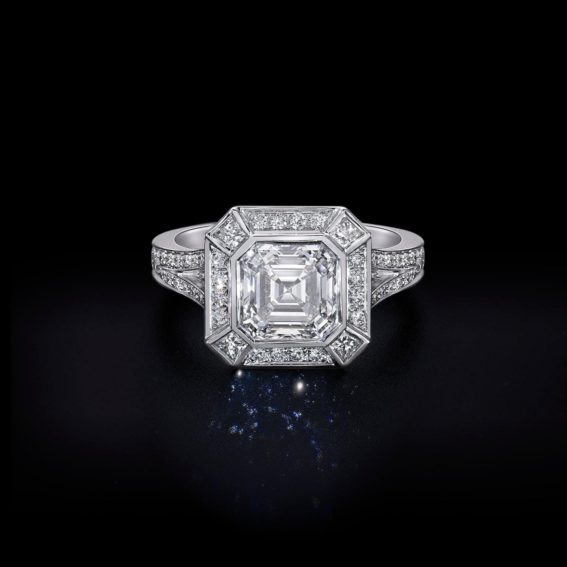 2.03ct Asher Cut Art Deco Style Ring - 2.79ct TW