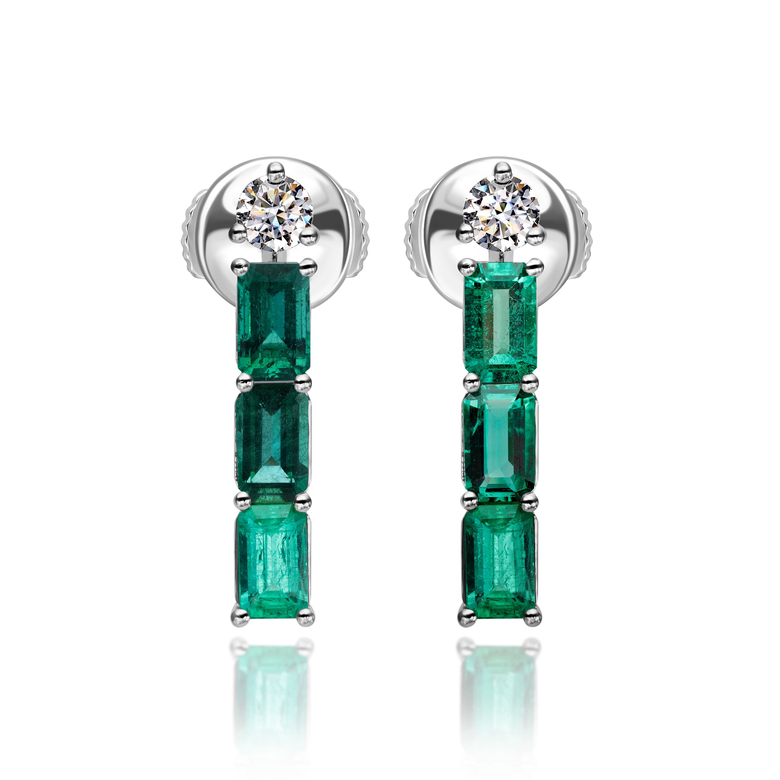 Three Emerald Line Earrings - 2.26ct TW