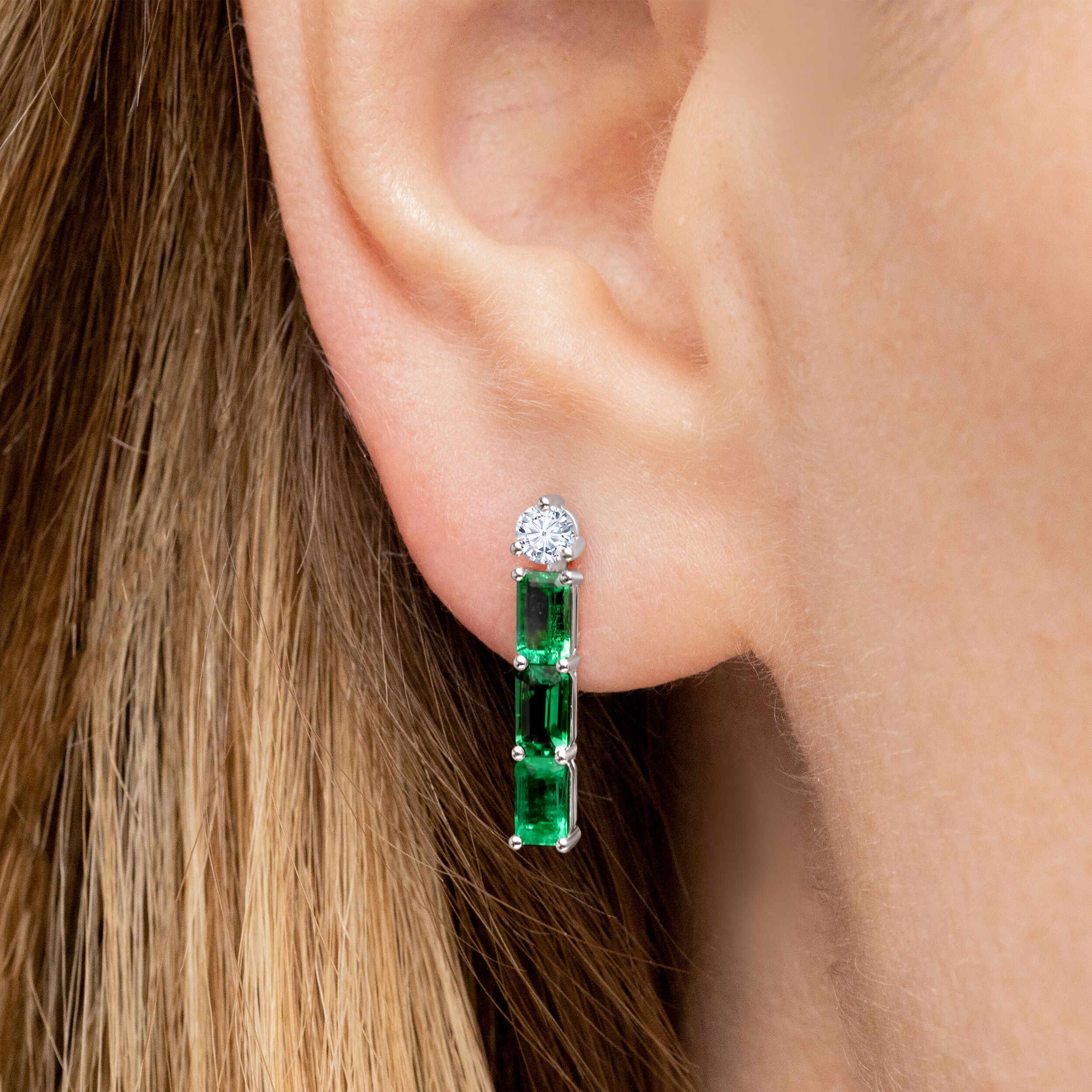 Three Emerald Line Earrings - 2.26ct TW