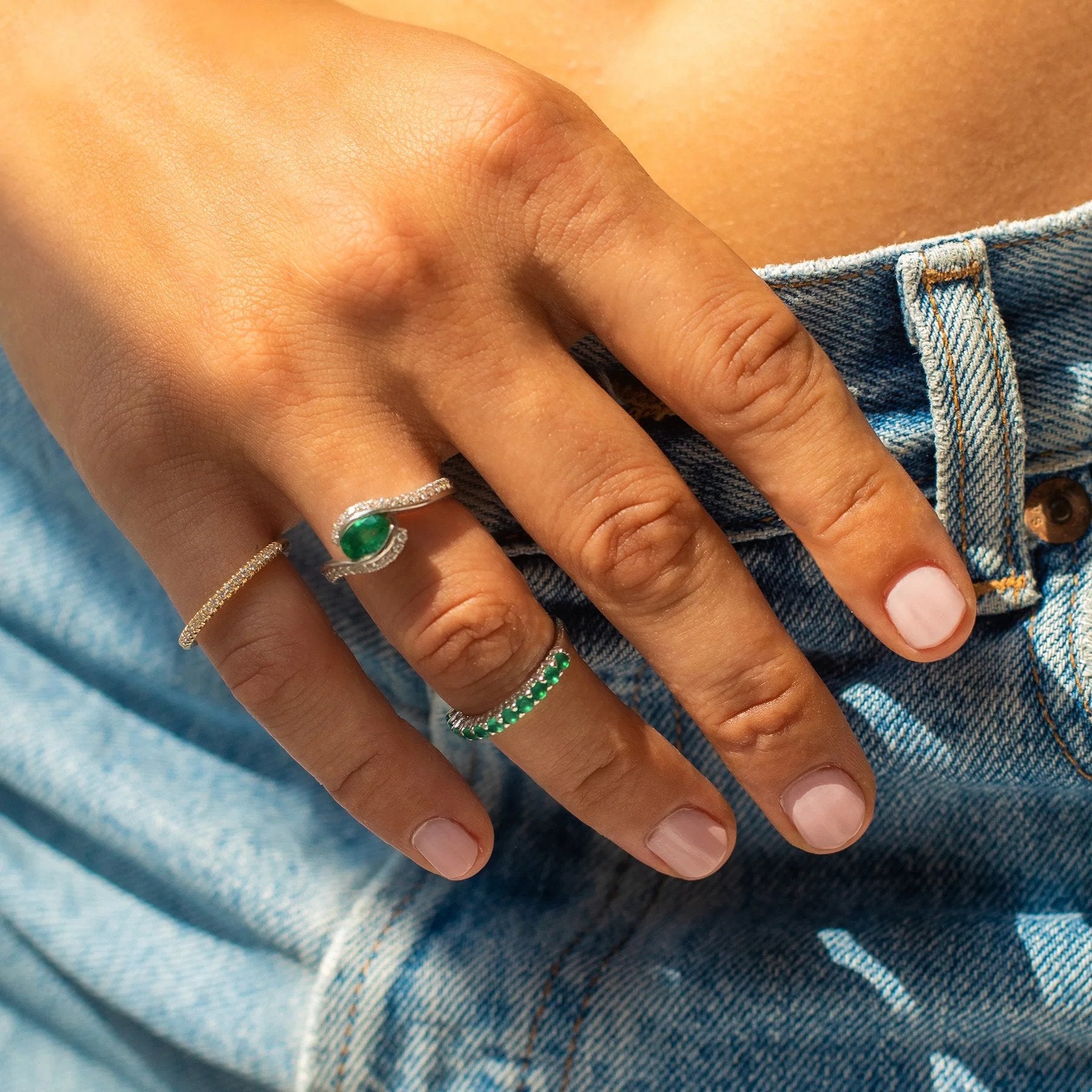 Emerald Oval "Eye" Ring - 1.03ct TW