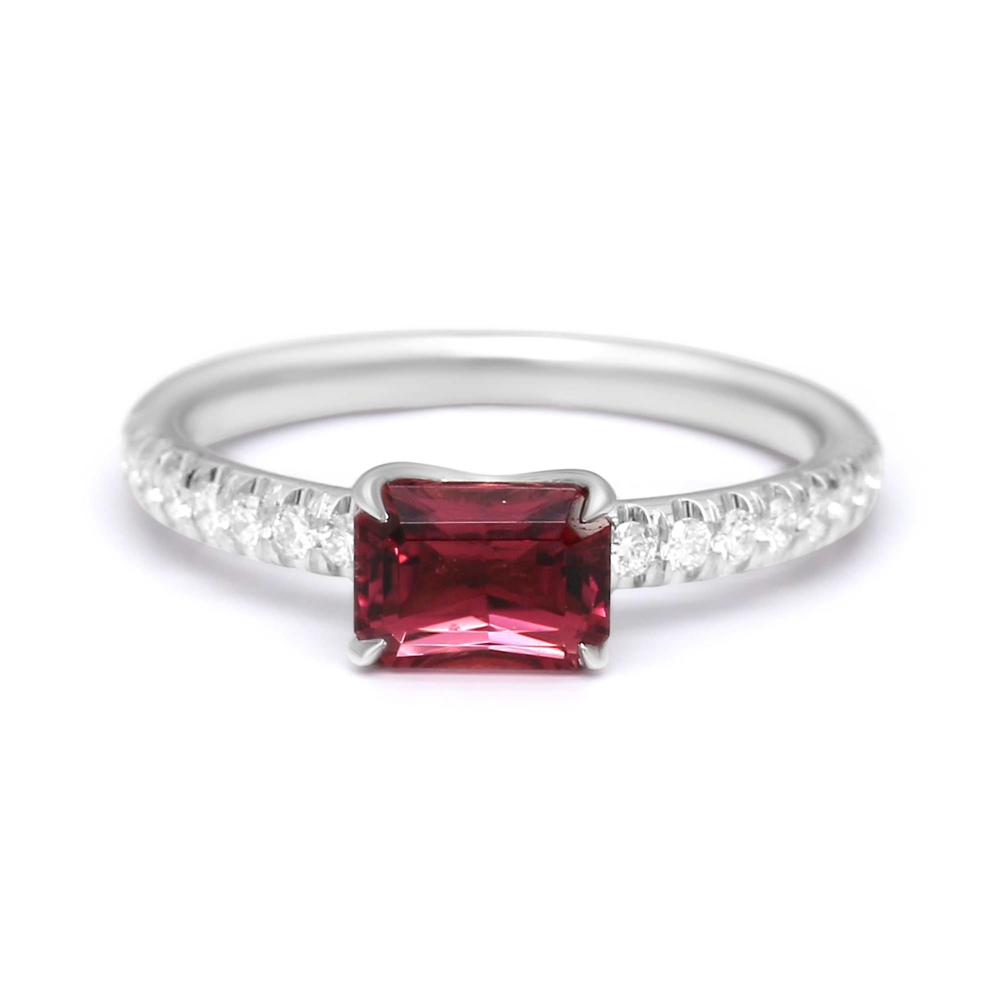 Rubellite East-West Ring with Diamonds -1.48ct TW
