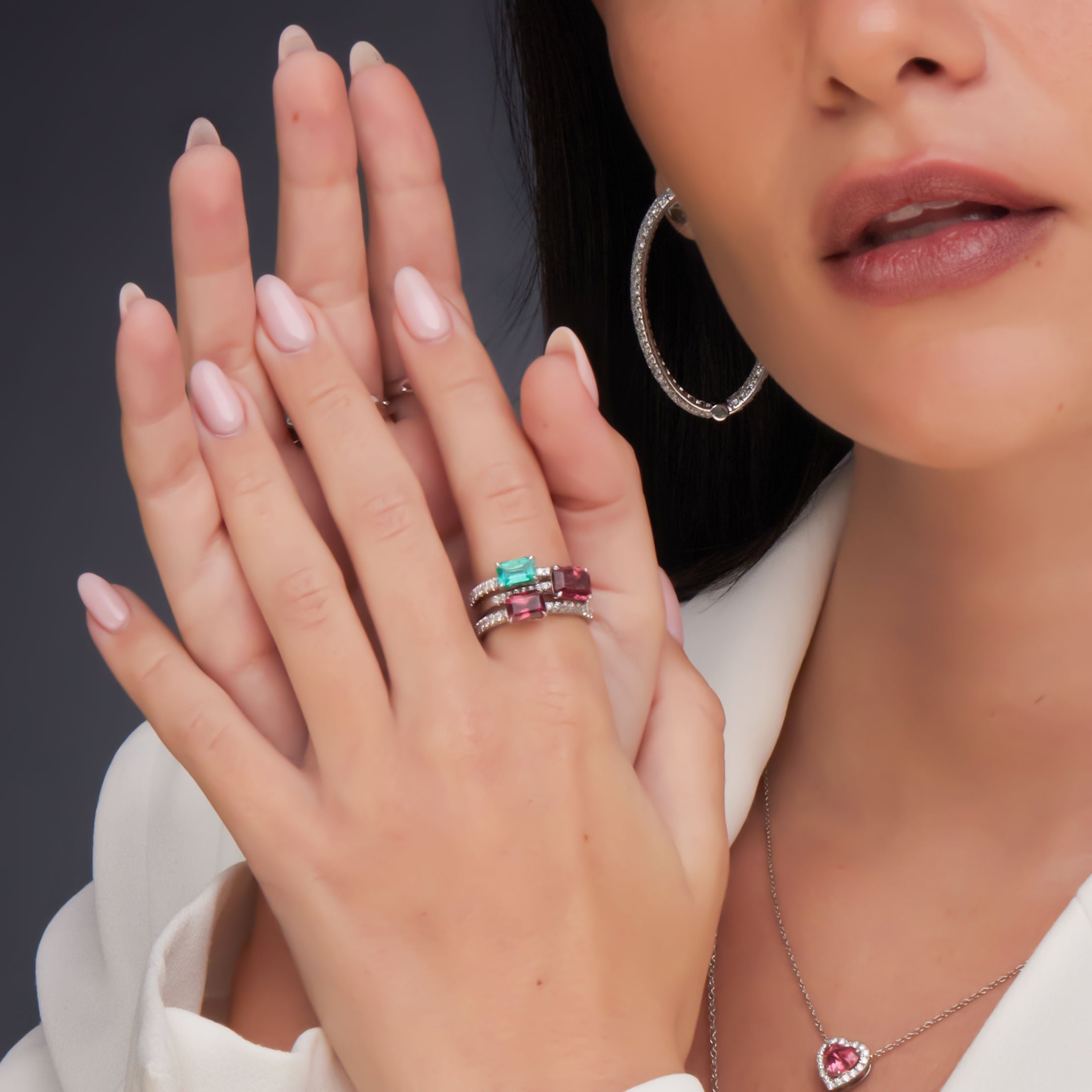 Rubellite East-West Ring with Diamonds -1.48ct TW