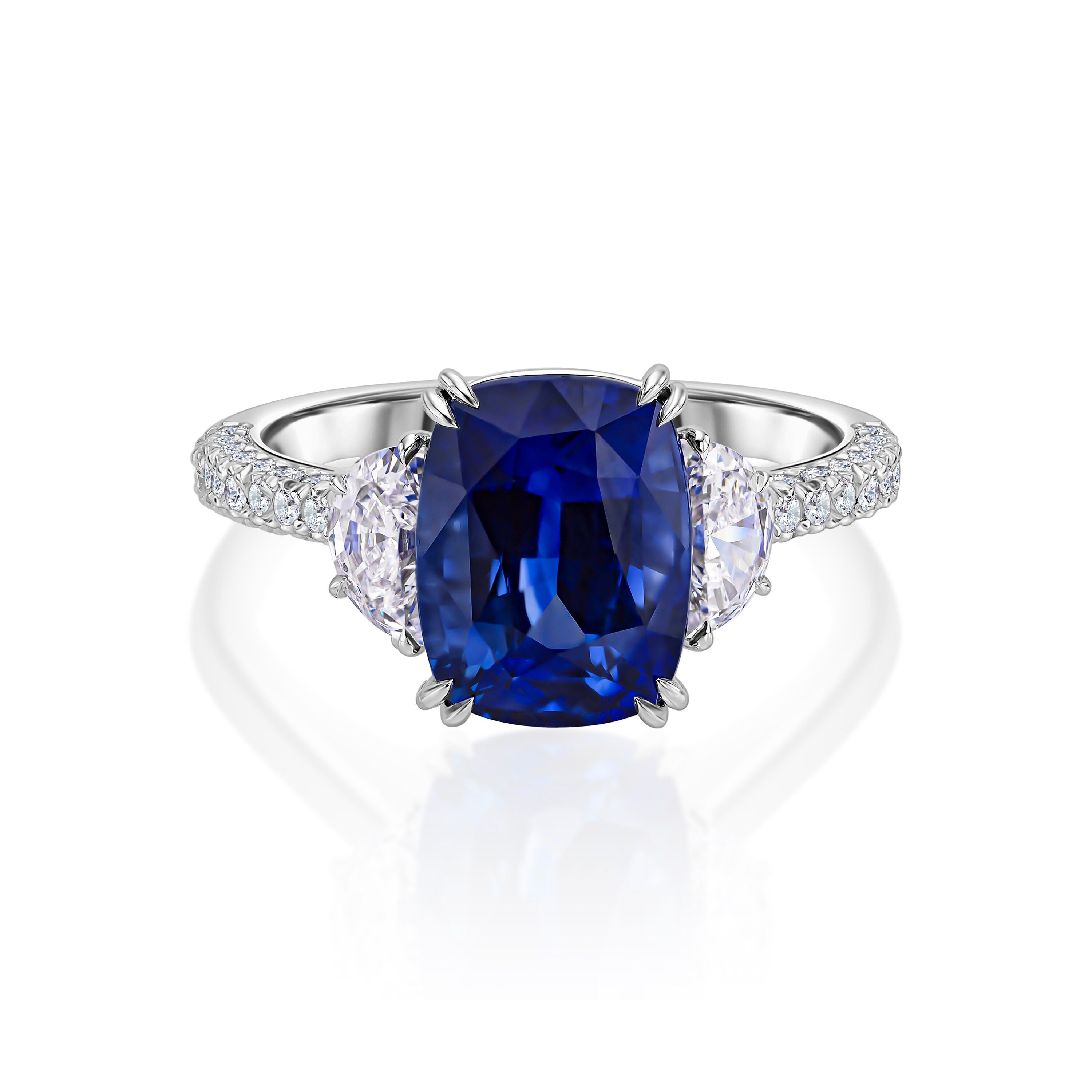 Sapphire Cushion Ring with Half Moon - 5.81ct TW