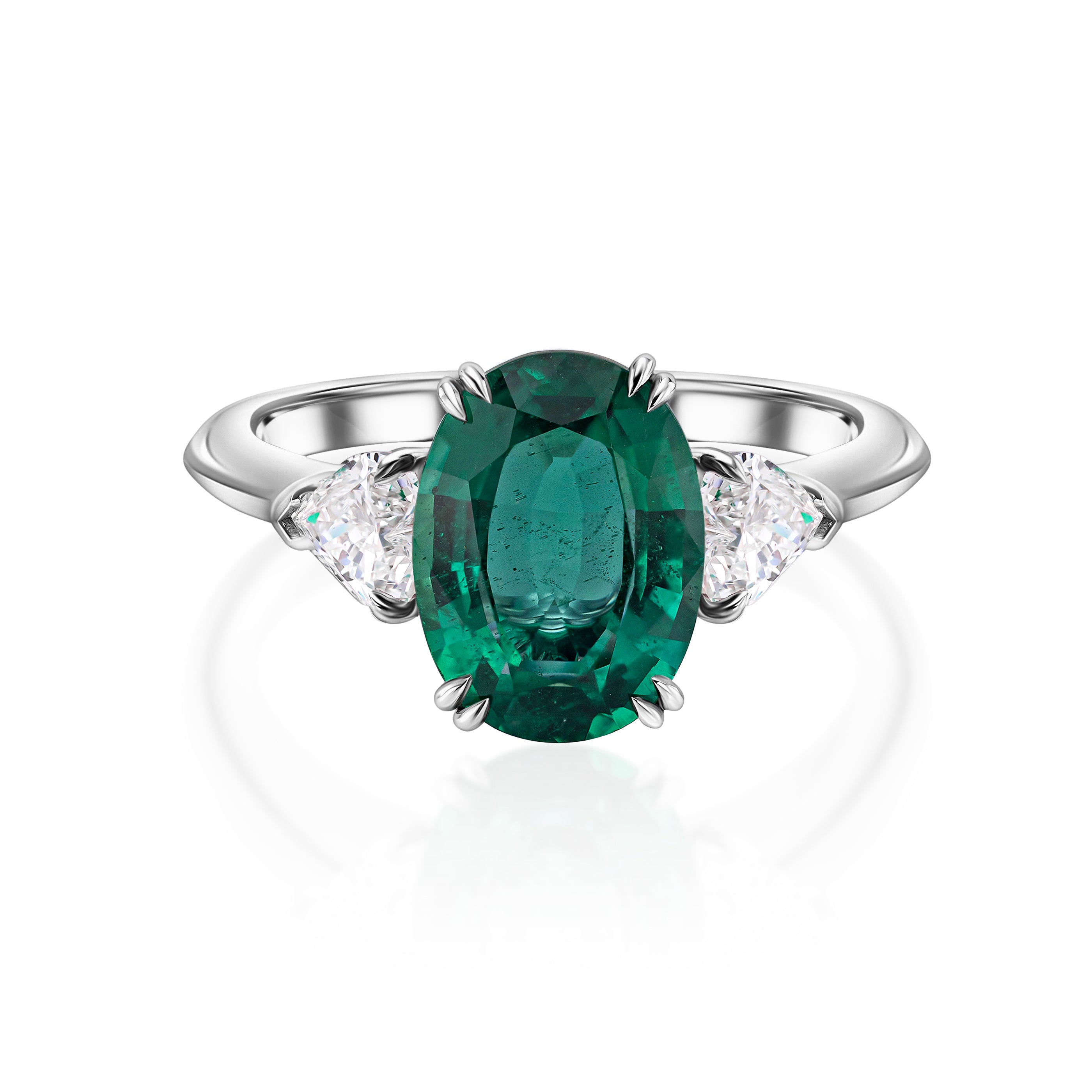 Oval Emerald Ring with Heart Shapes - 3.19ct TW