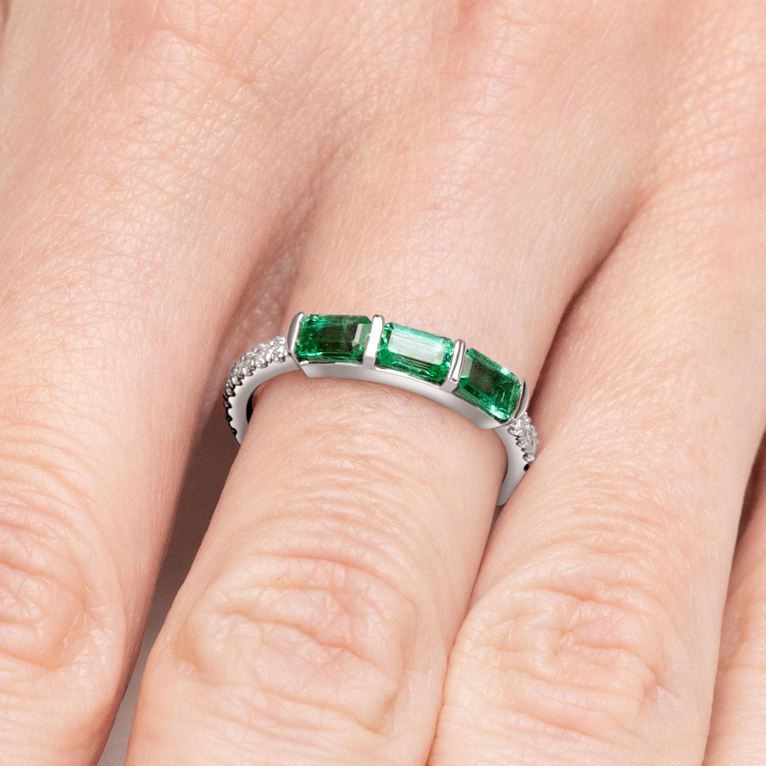 3 Emerald East-West Ring - 1.09ct TW