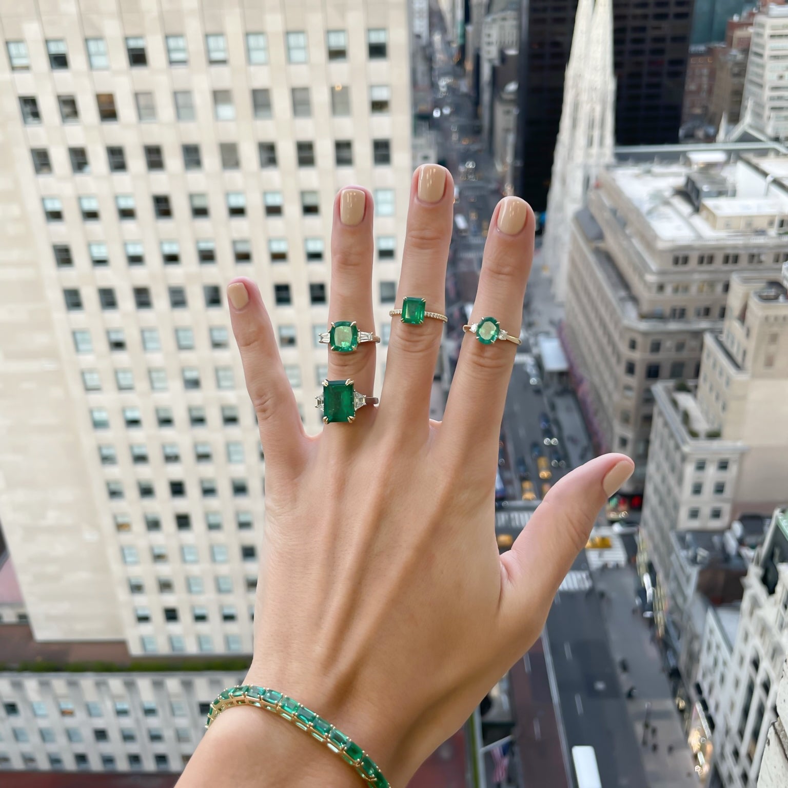 Cushion Emerald Ring with Tapers - 4.74ct TW