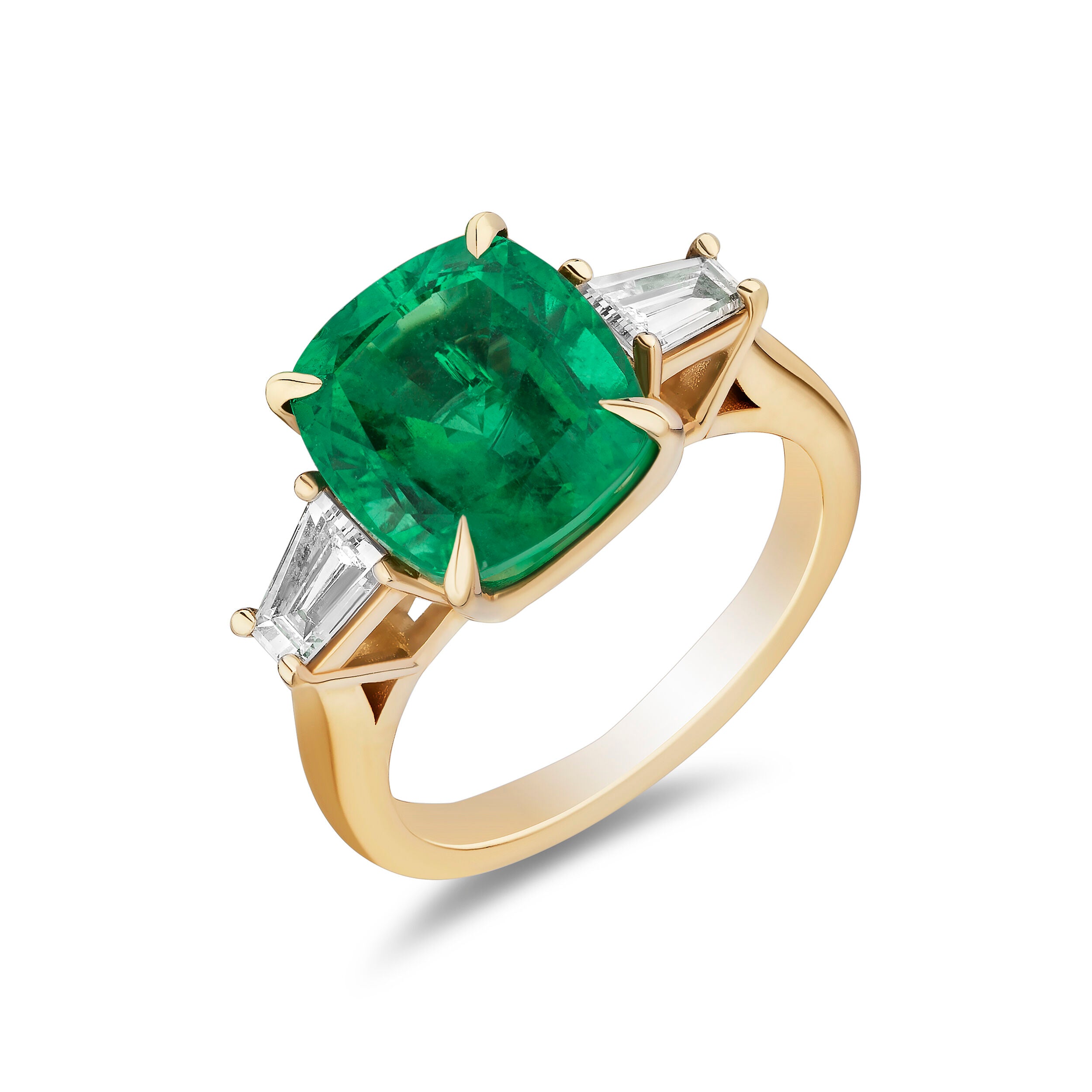 Cushion Emerald Ring with Tapers - 4.74ct TW