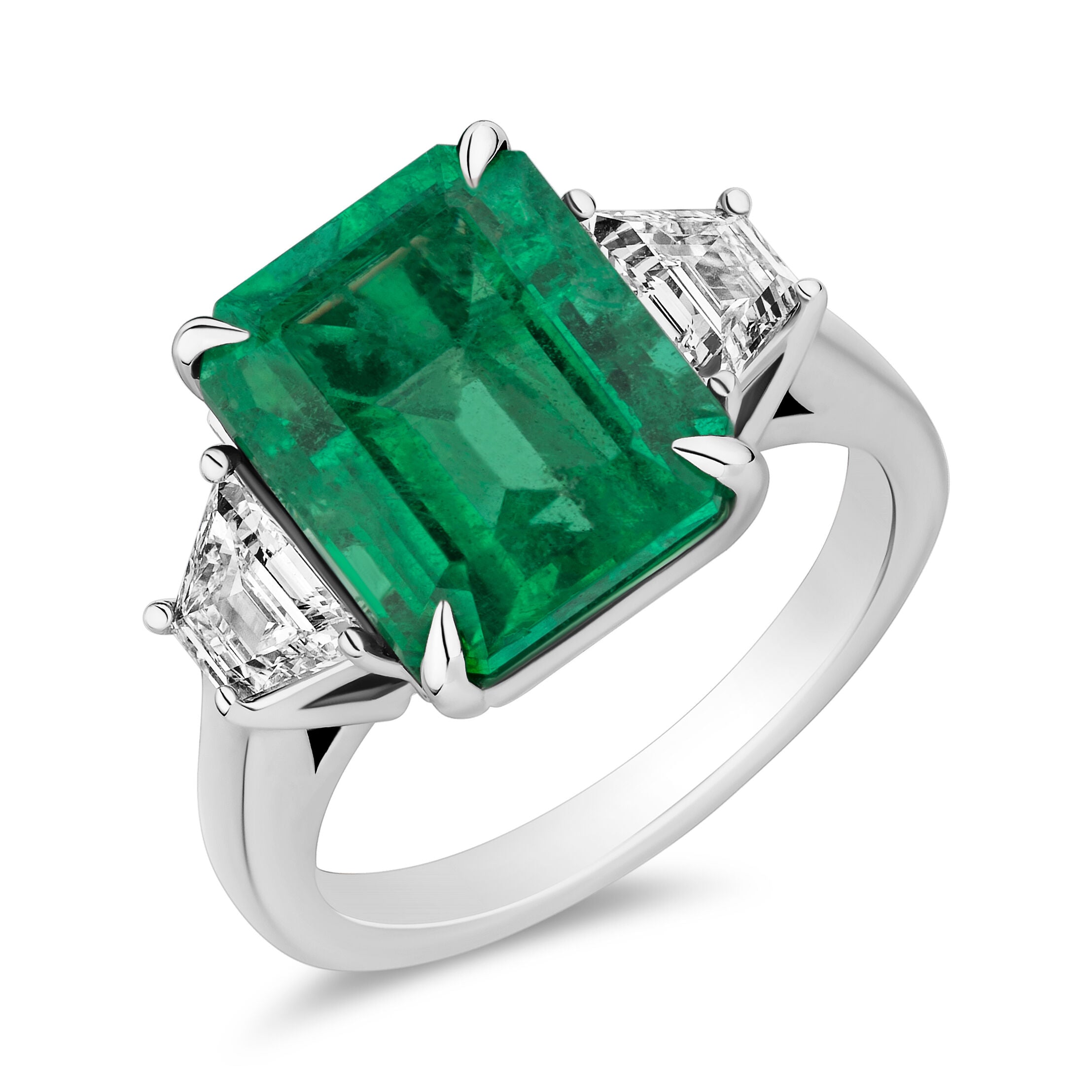 Emerald Ring with Trapezoid Diamonds - 5.73ct TW