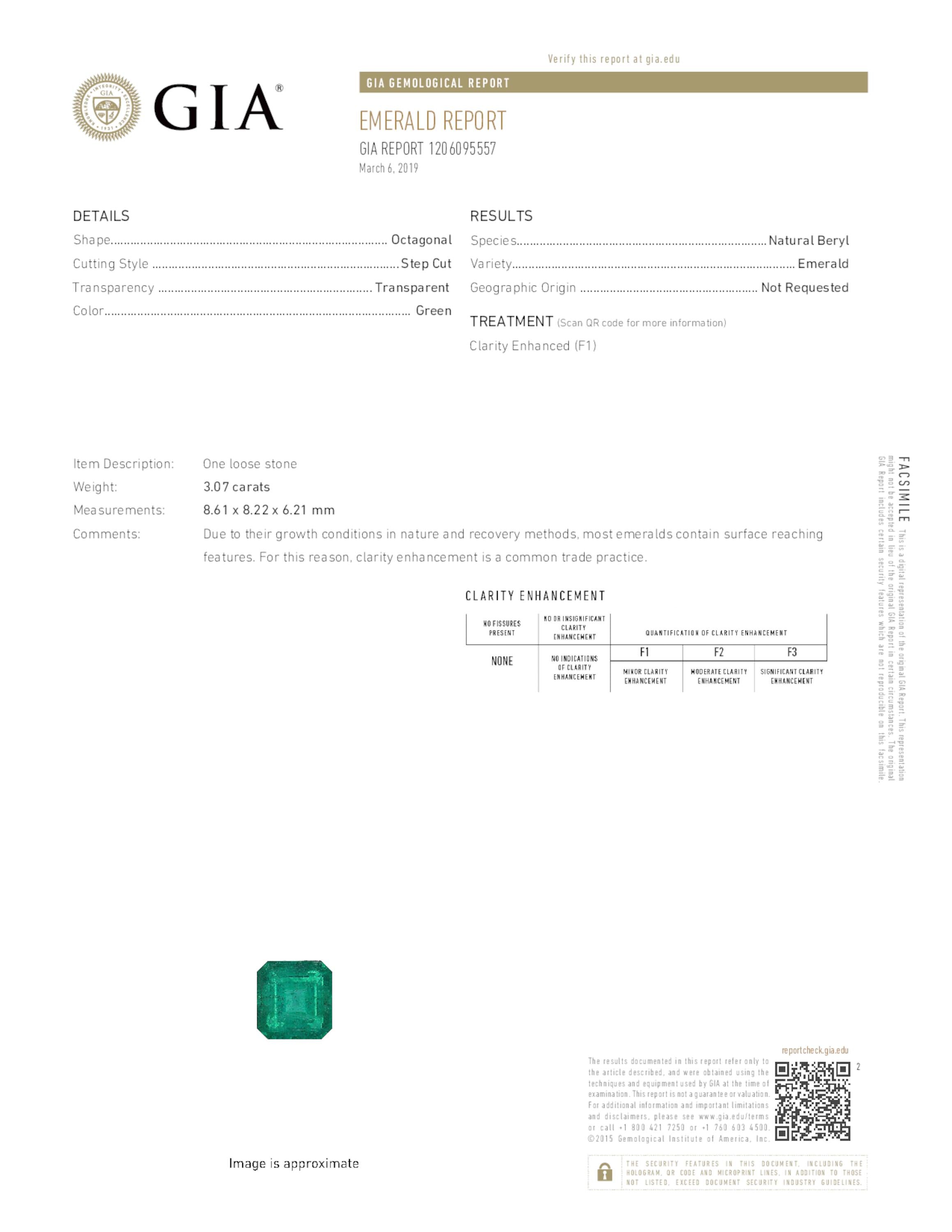 3.07 ct. Emerald GIA Minor
