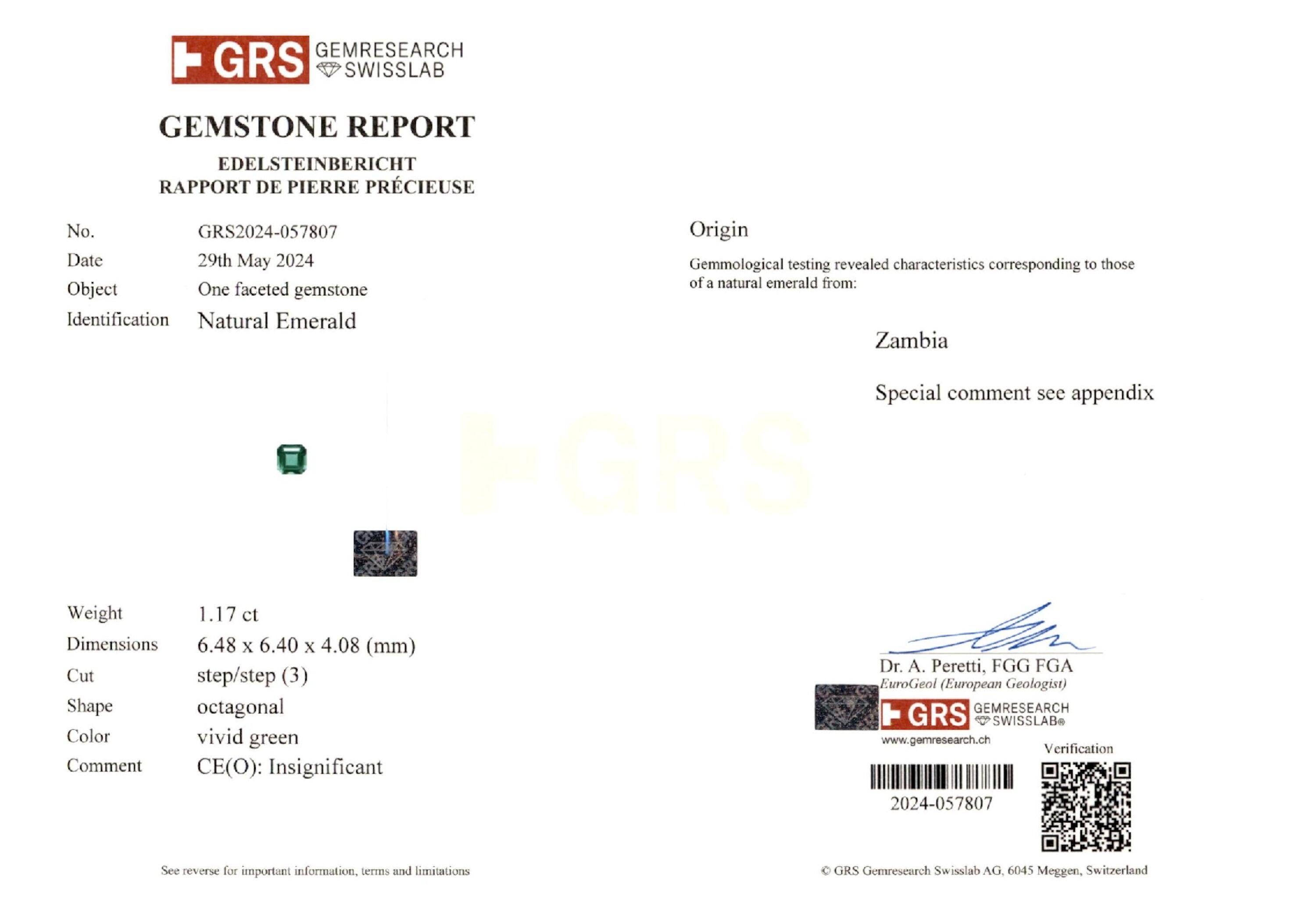 1.17 ct. Square Emerald GRS Insignificant