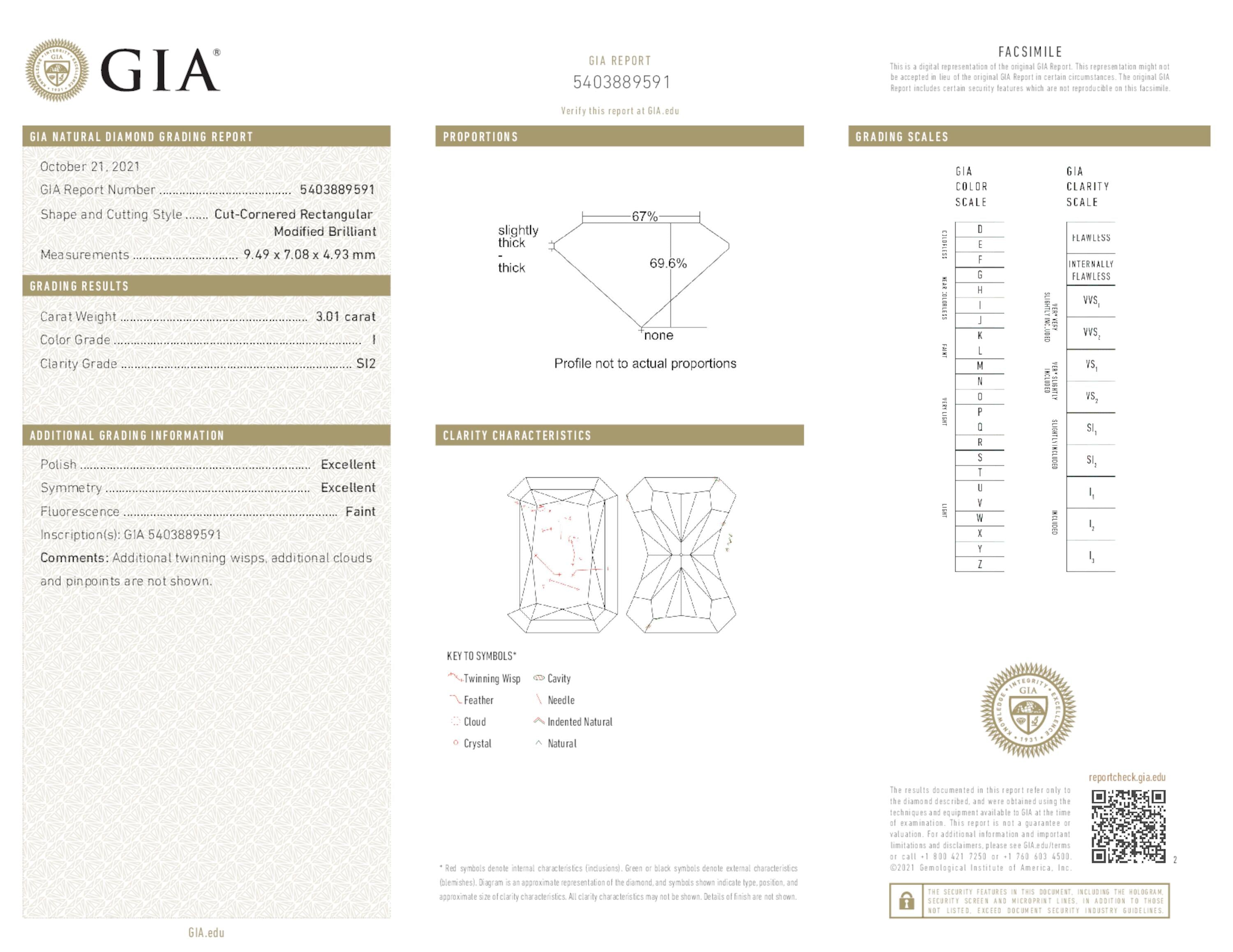 3.01 ct. Radiant Diamond I SI2 Faint GIA
