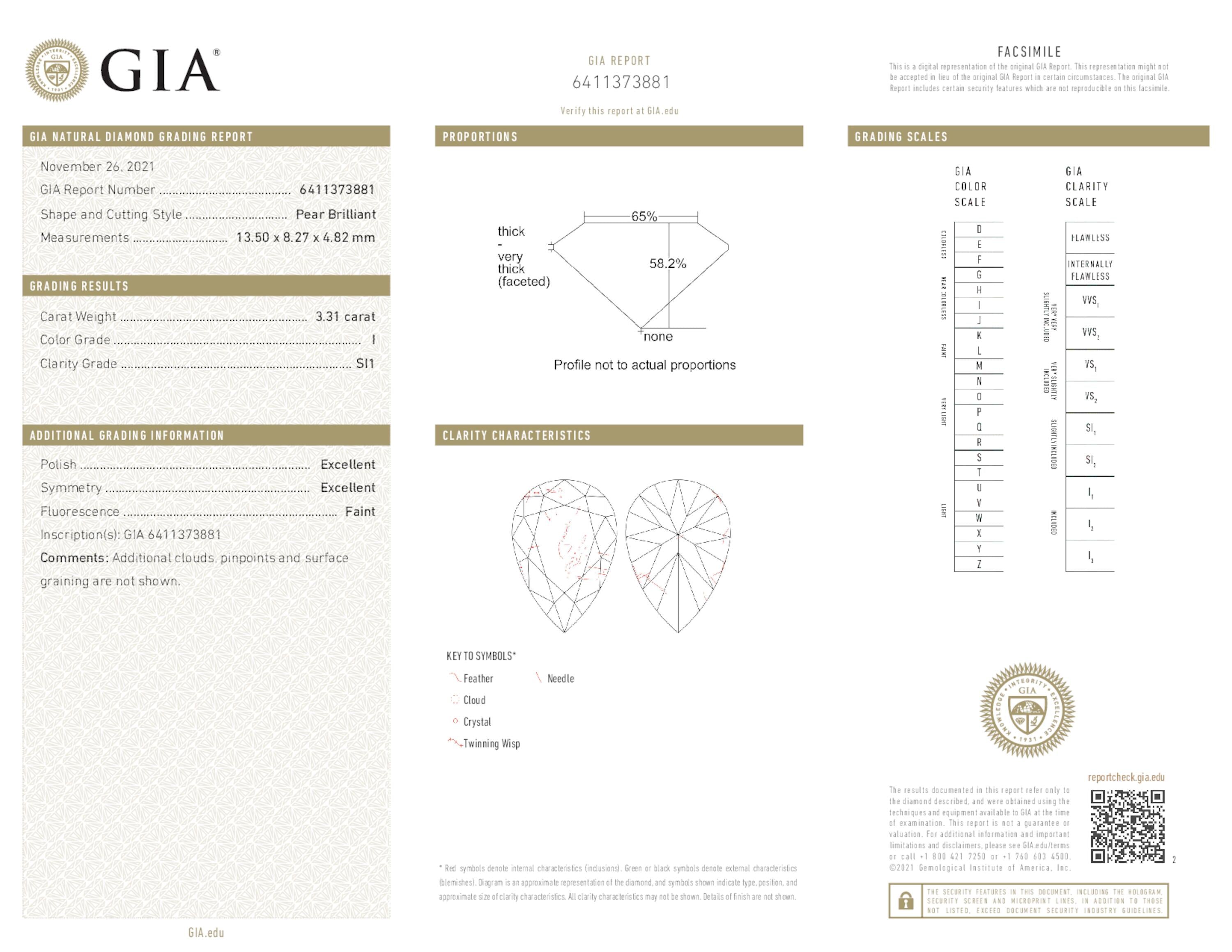 3.31 ct. Pear Shape Diamond I SI1 Faint GIA