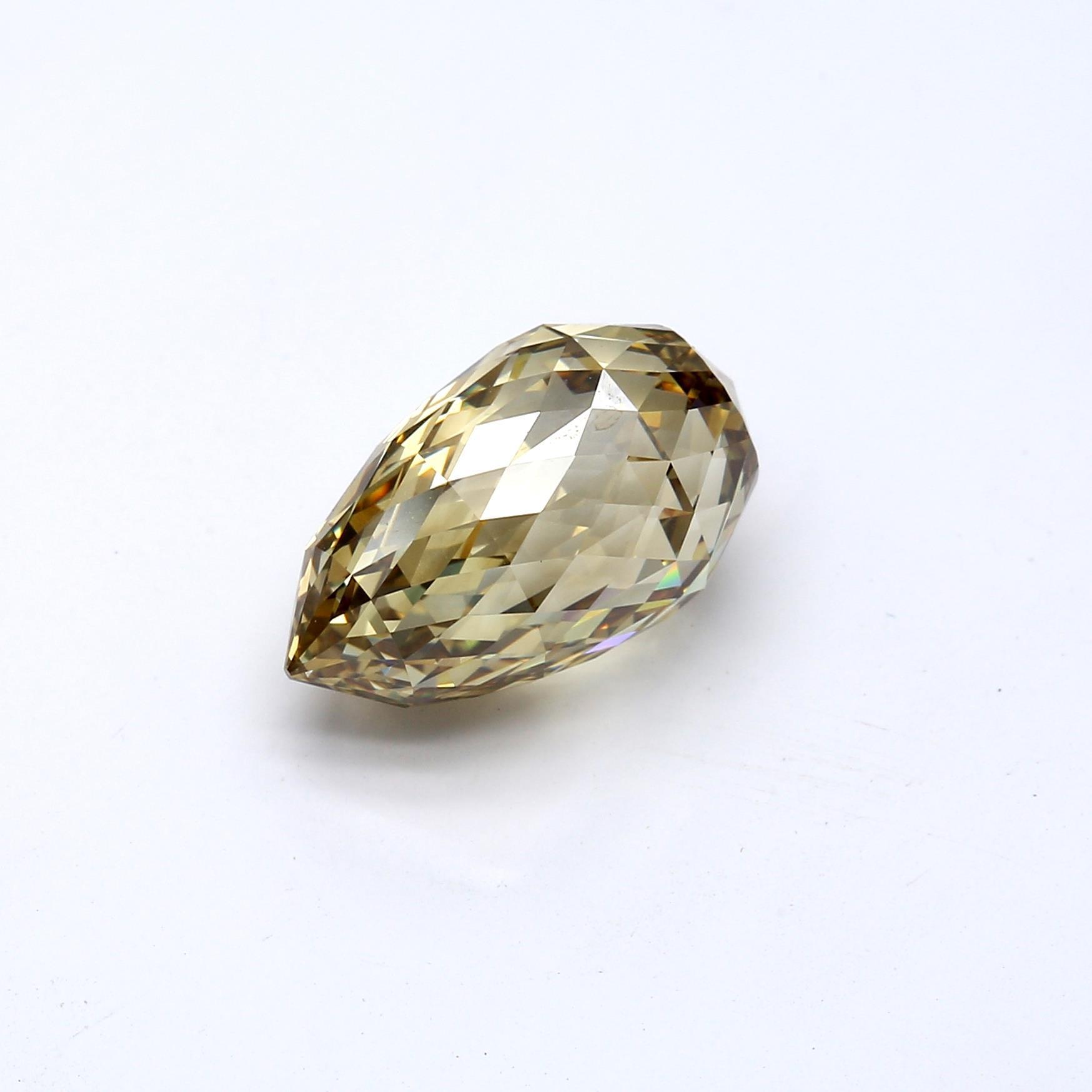 9.90 ct. Briolette Fancy Brown Yellow VS2 Faint GIA