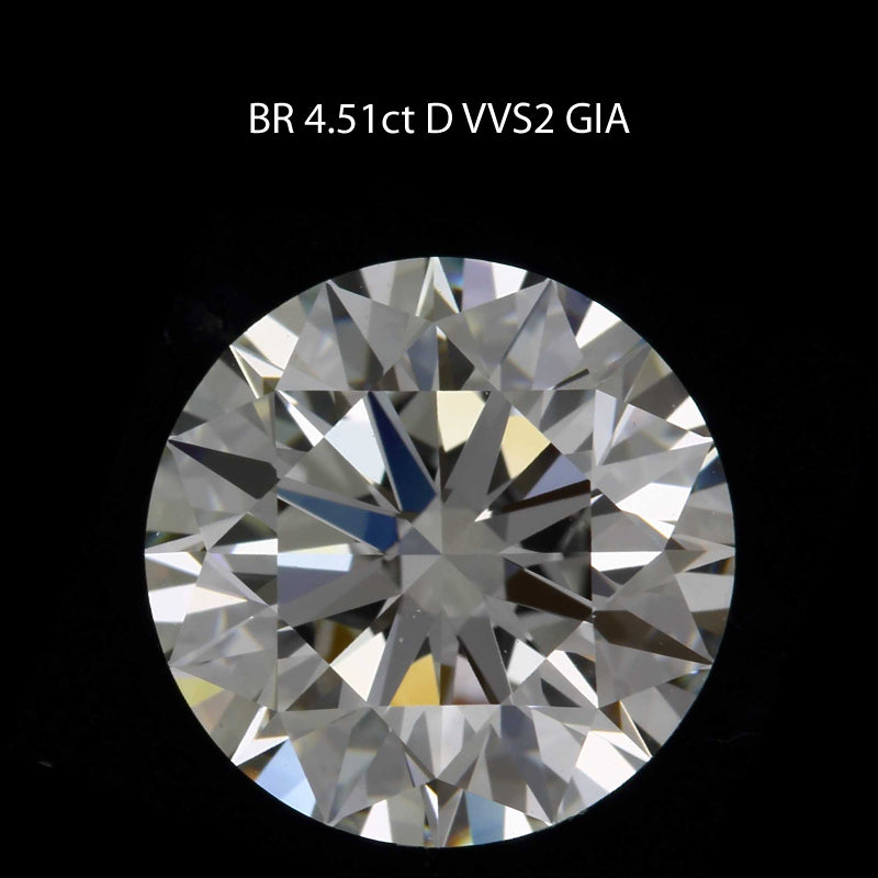 4.51 ct. Round Brilliant Diamond D VVS2 EX None GIA