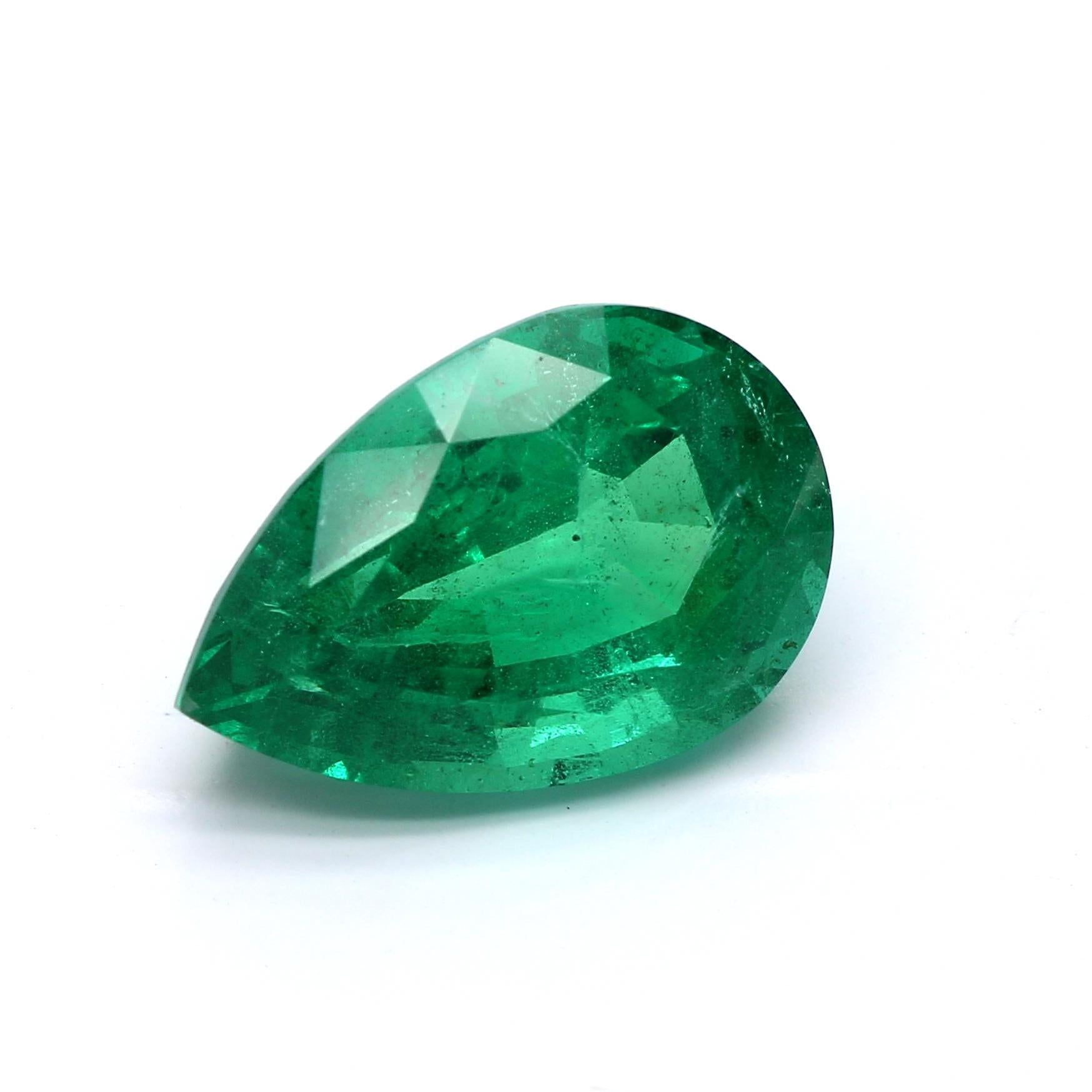 3.59 ct. Pear Shape Emerald ICA Minor