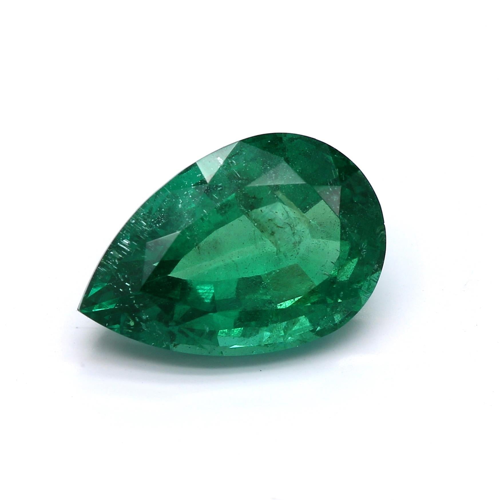 3.91 ct. Pear Shape Emerald ICA Minor