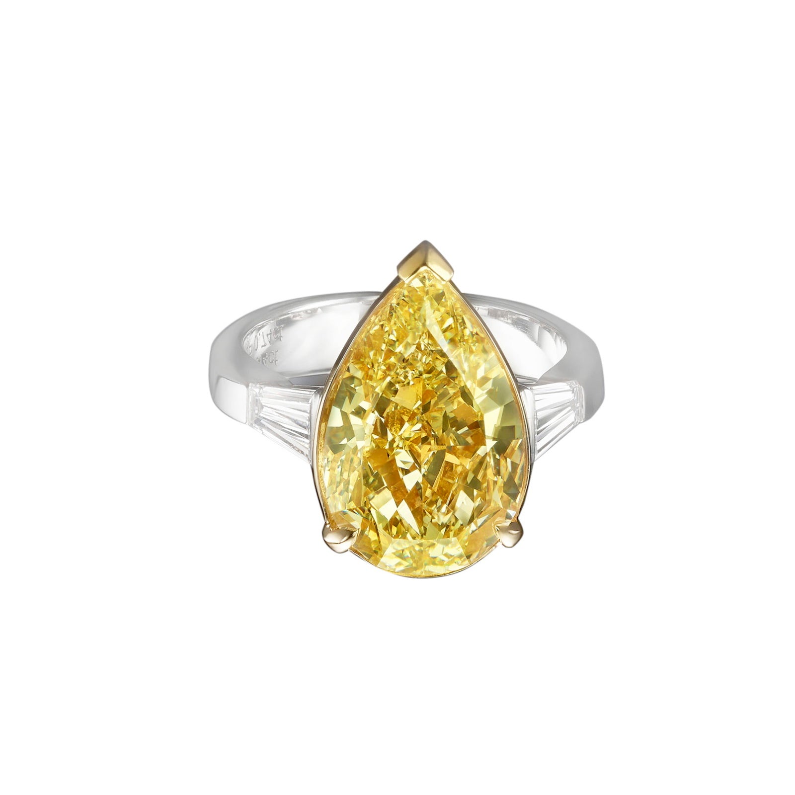 Yellow Pear Shape Ring with Side Stone - 9.88ct TW