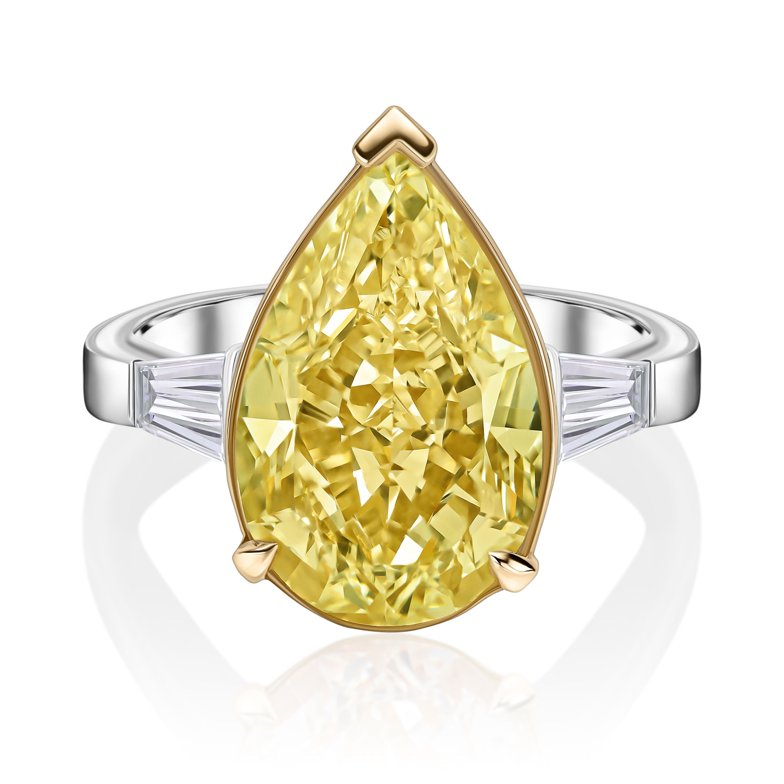 Yellow Pear Shape Ring with Side Stone - 9.88ct TW