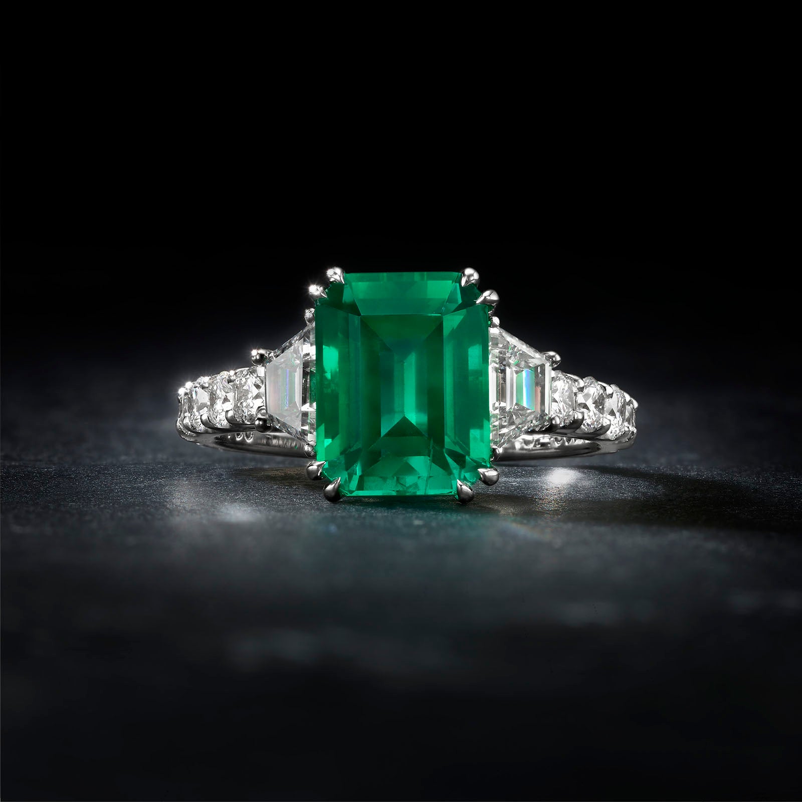 Emerald with Trap Side Stones Ring - 4.93ct TW