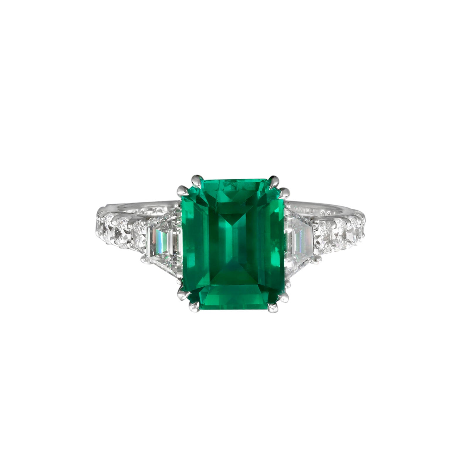 3.43ct Emerald with Side Stones Ring - 4.93ct TW