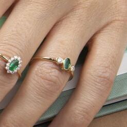 Emerald And Diamond Three Stone Ring - Eshli