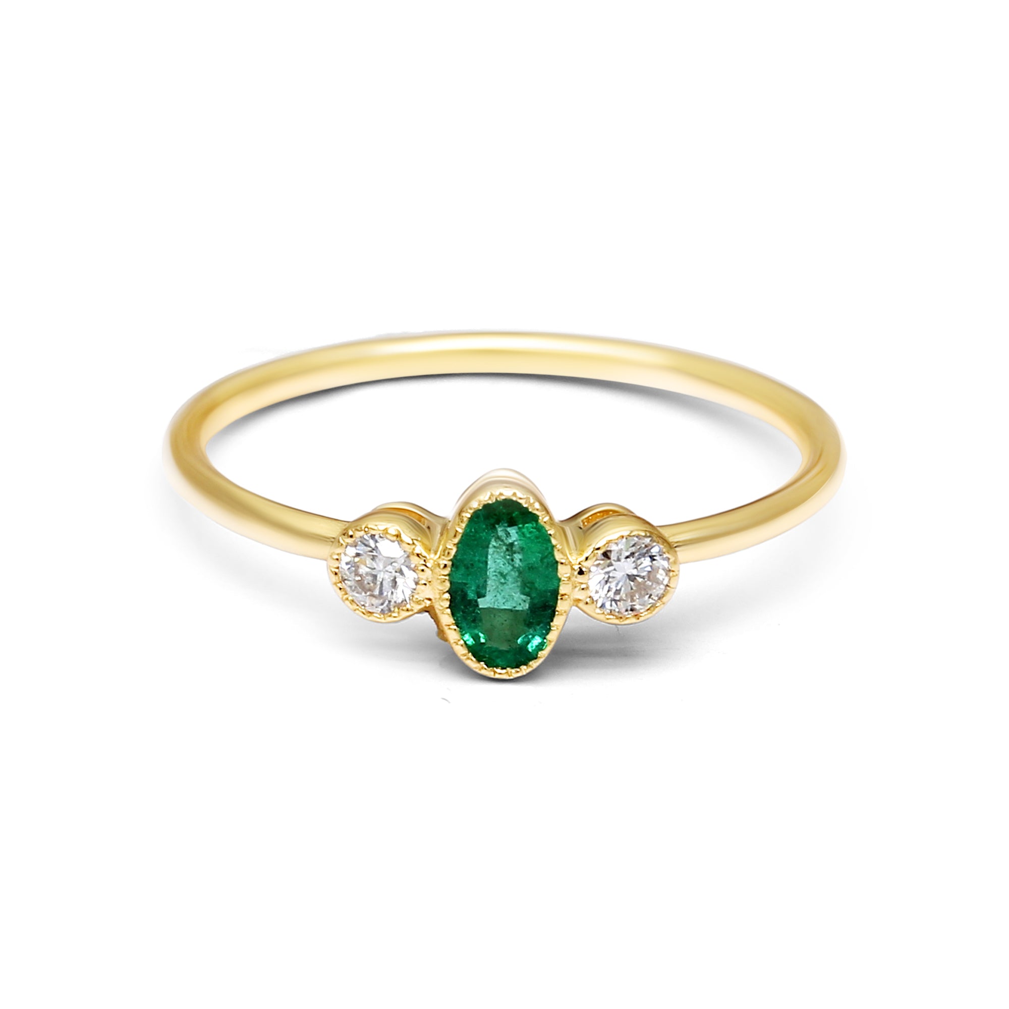 Emerald & Diamond Three Stone Ring - 0.33ct TW