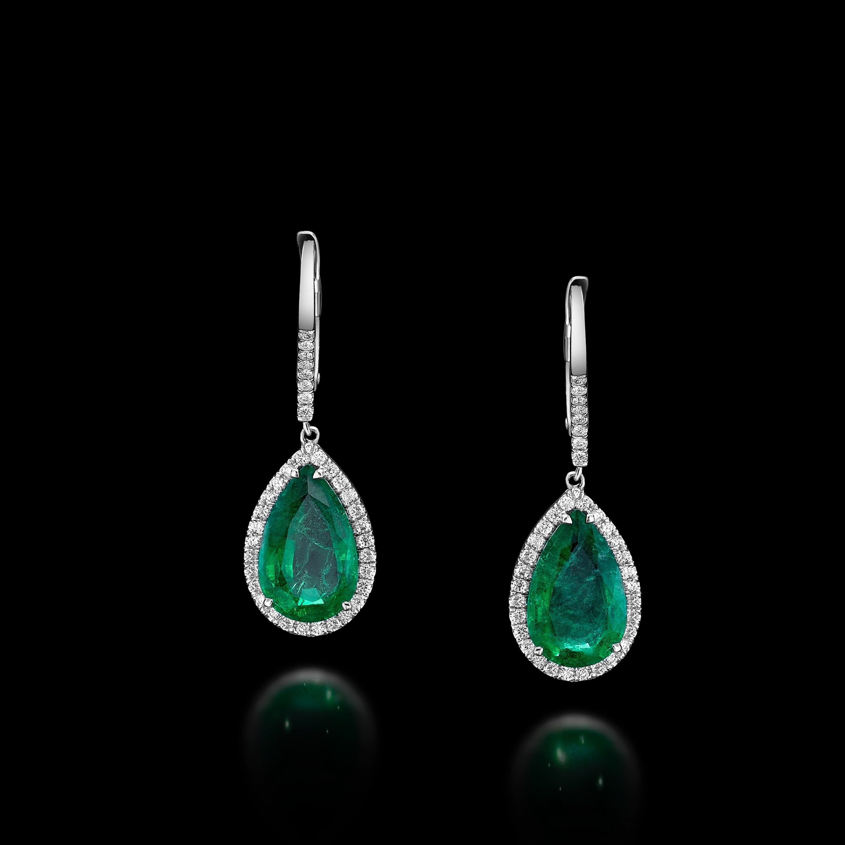 Pear Shape Emerald Drop Earrings - 4.72ct TW