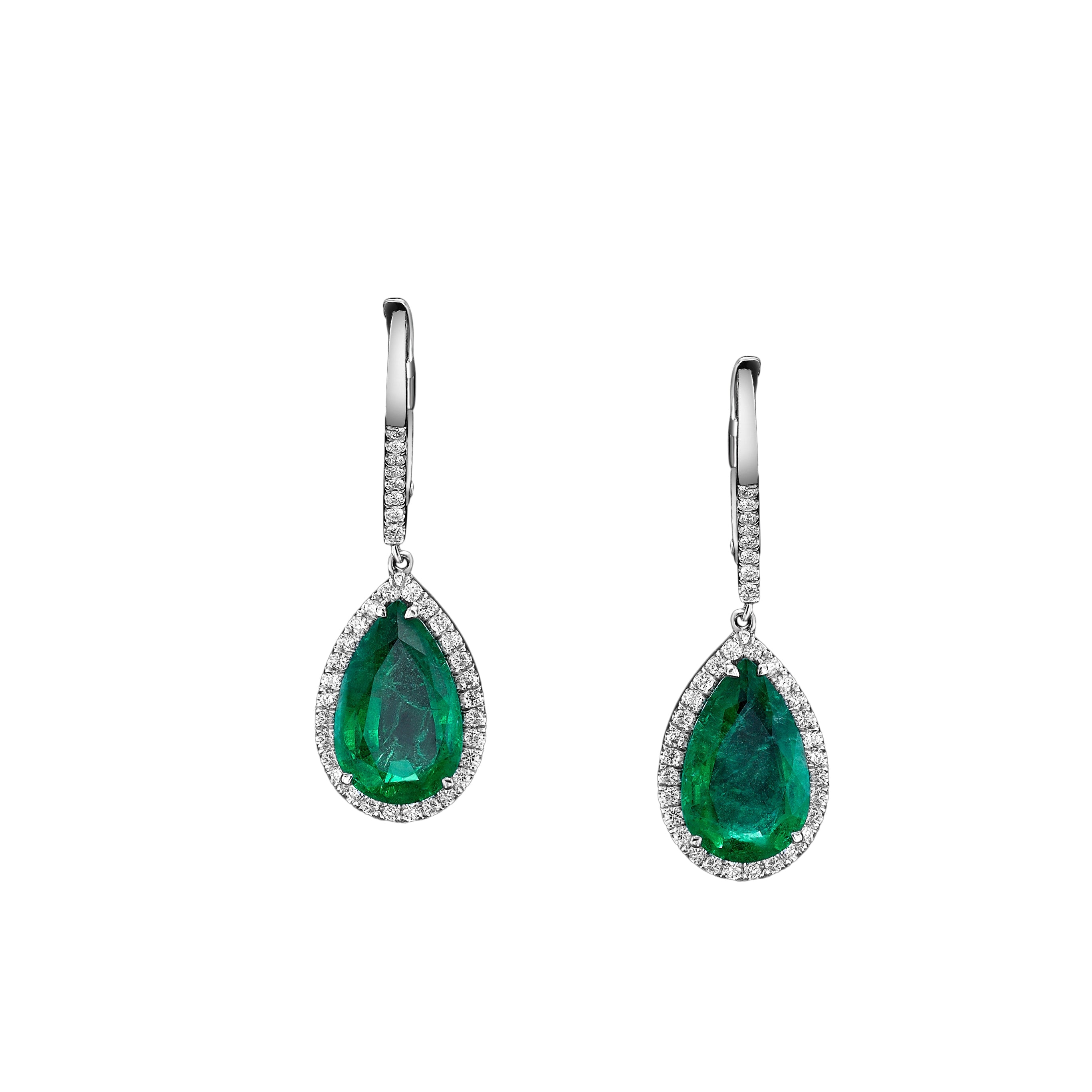 Pear Shape Emerald Drop Earrings - 4.72ct TW