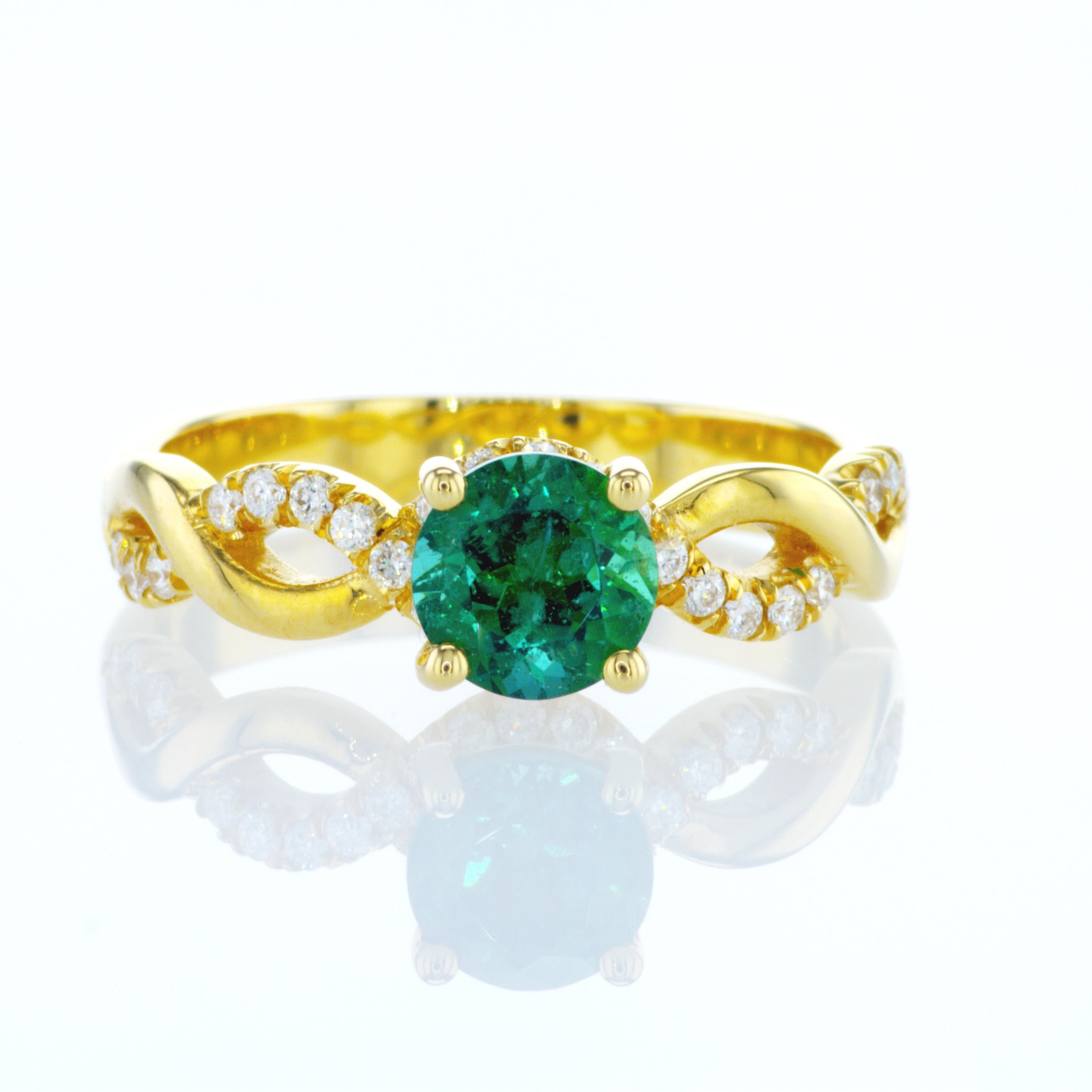 Emerald Round with Diamonds Ring - 1.64ct TW