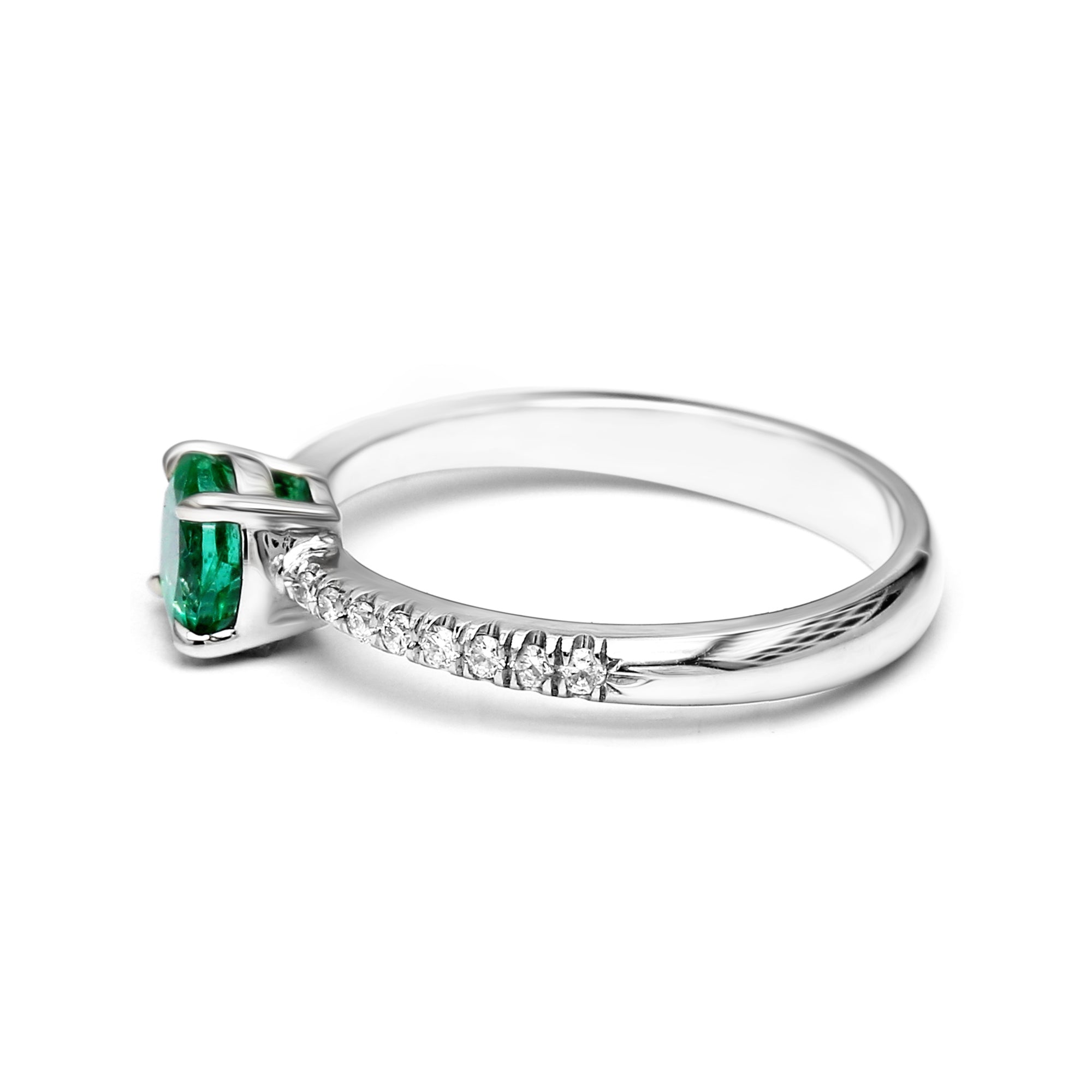 Emerald Round with Diamonds Ring - 0.86ct TW