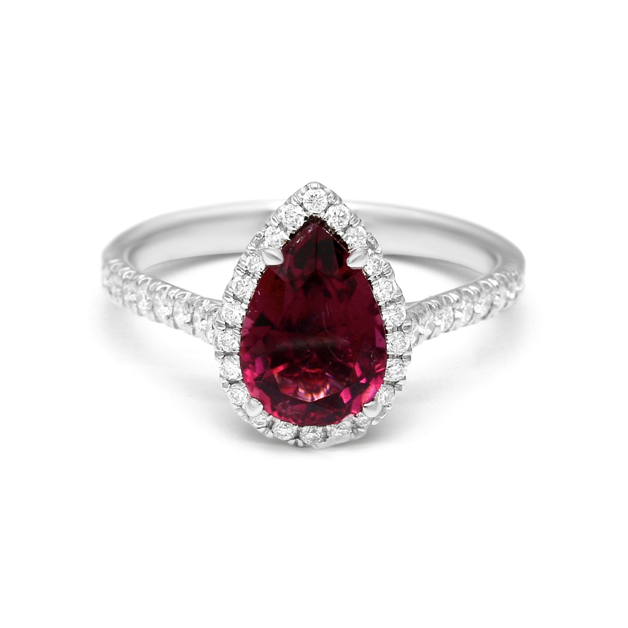 Rubellite Pear shape Halo Ring - 1.99ct TW