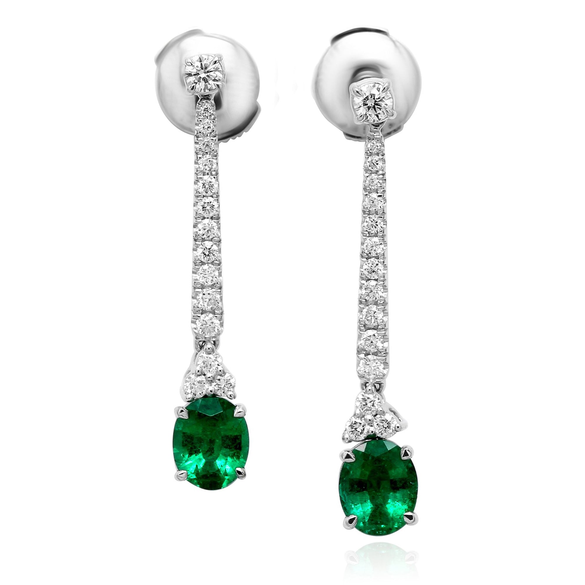 Emerald Oval Shape Drop Earrings - 1.77ct TW