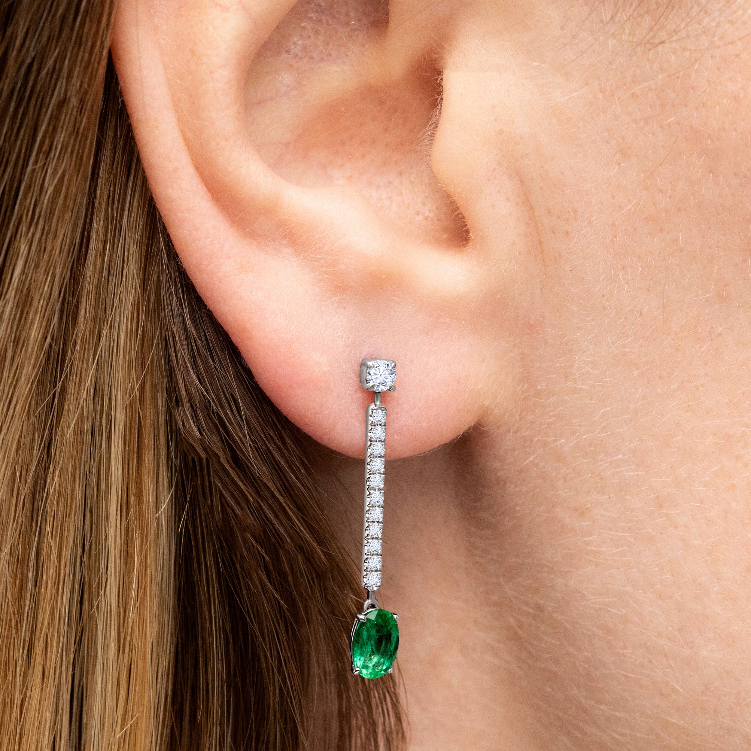 Emerald Oval Shape Hanging Earrings - 1.20ct TW