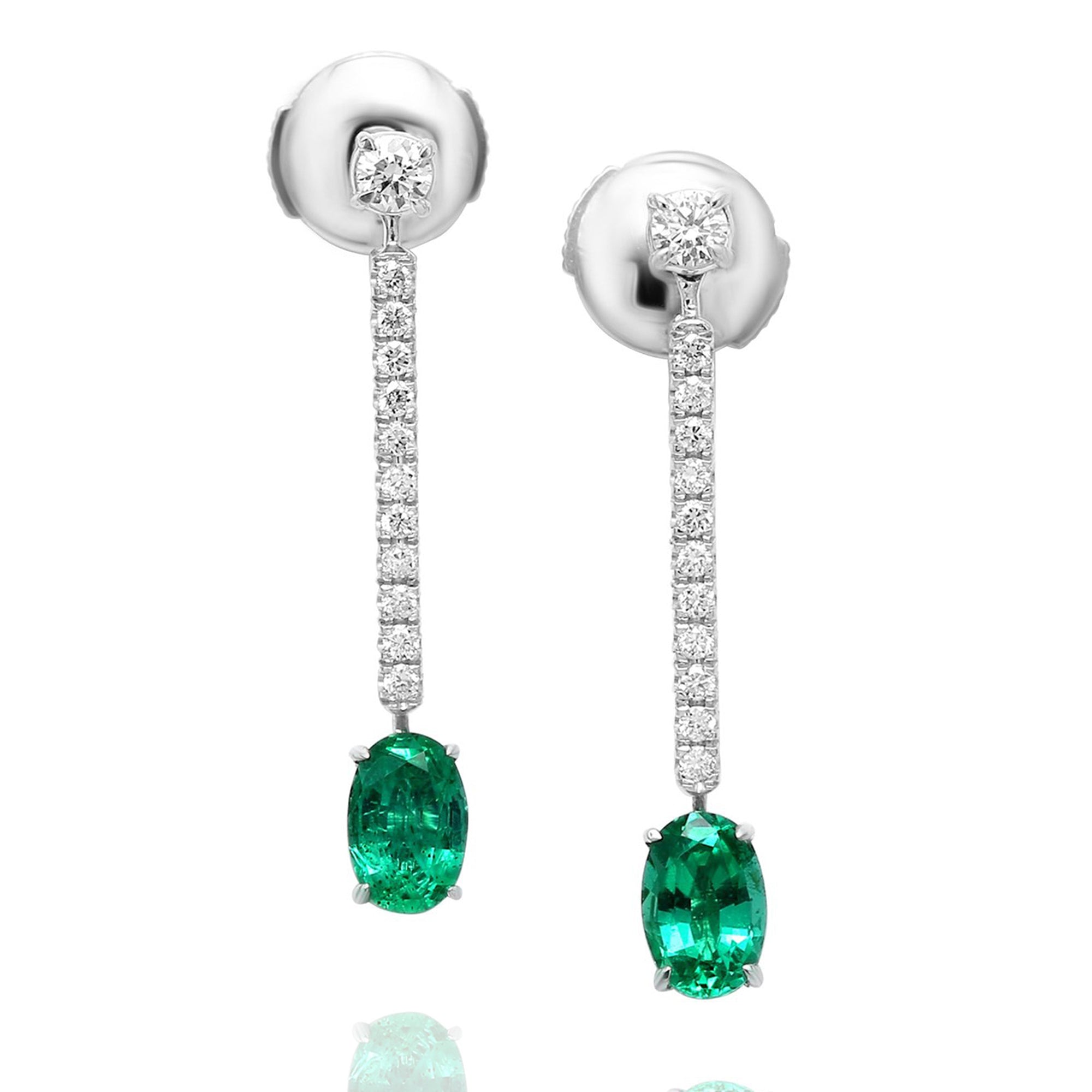 Emerald Oval Shape Drop Earrings - 1.20ct TW
