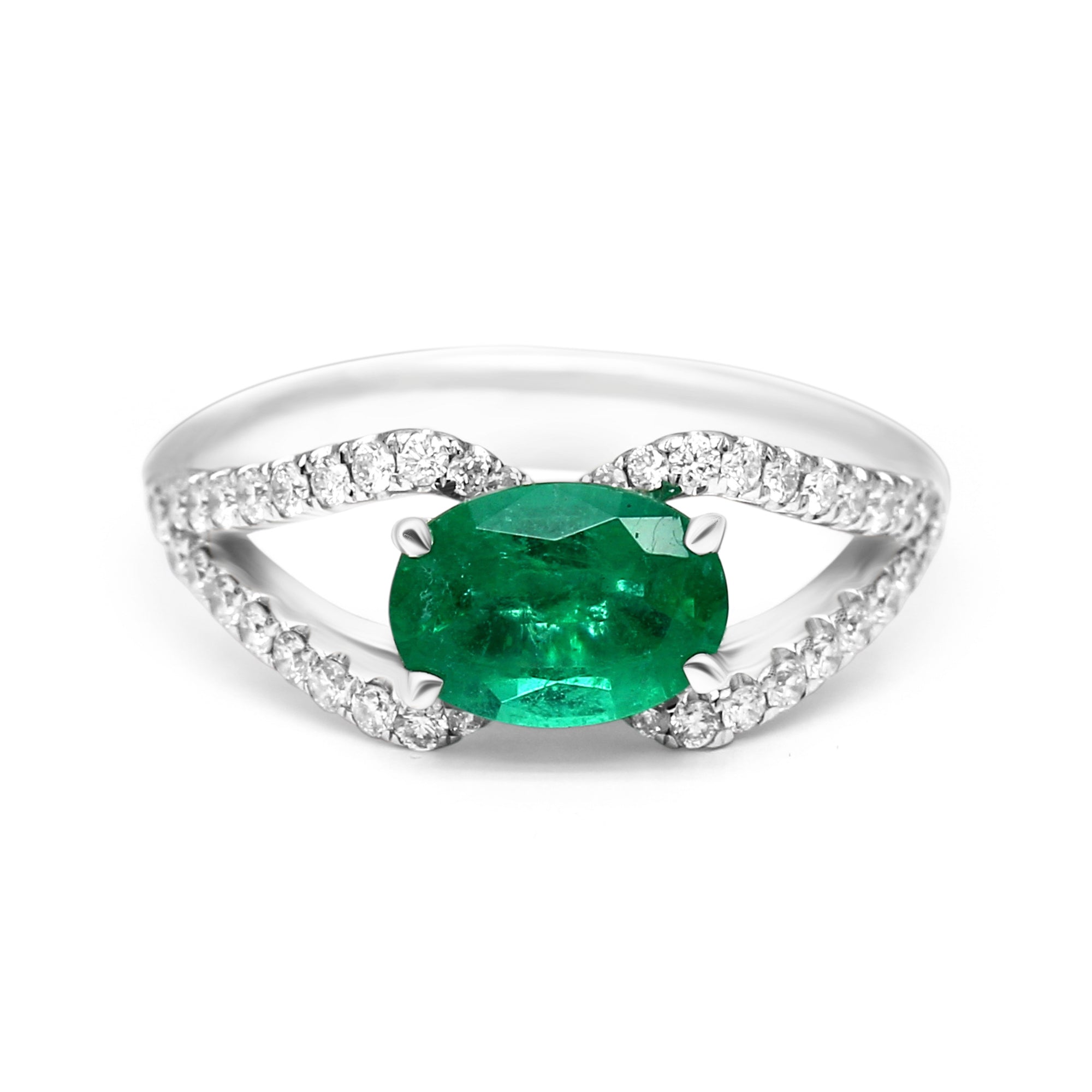 Oval Emerald Split Shank Ring - 1.64ct TW