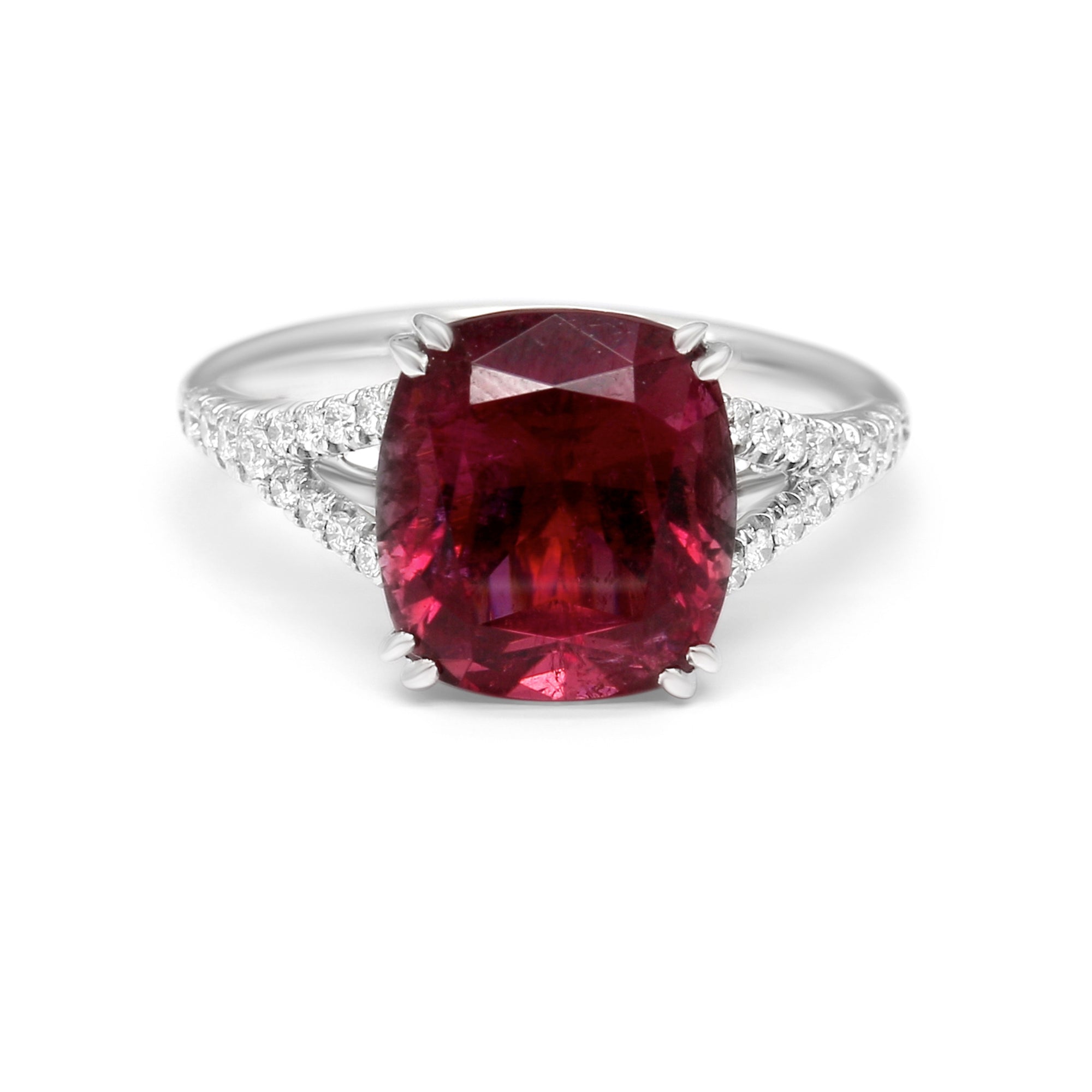 Rubelitte Cushion Split Shank Ring - 5.49ct TW