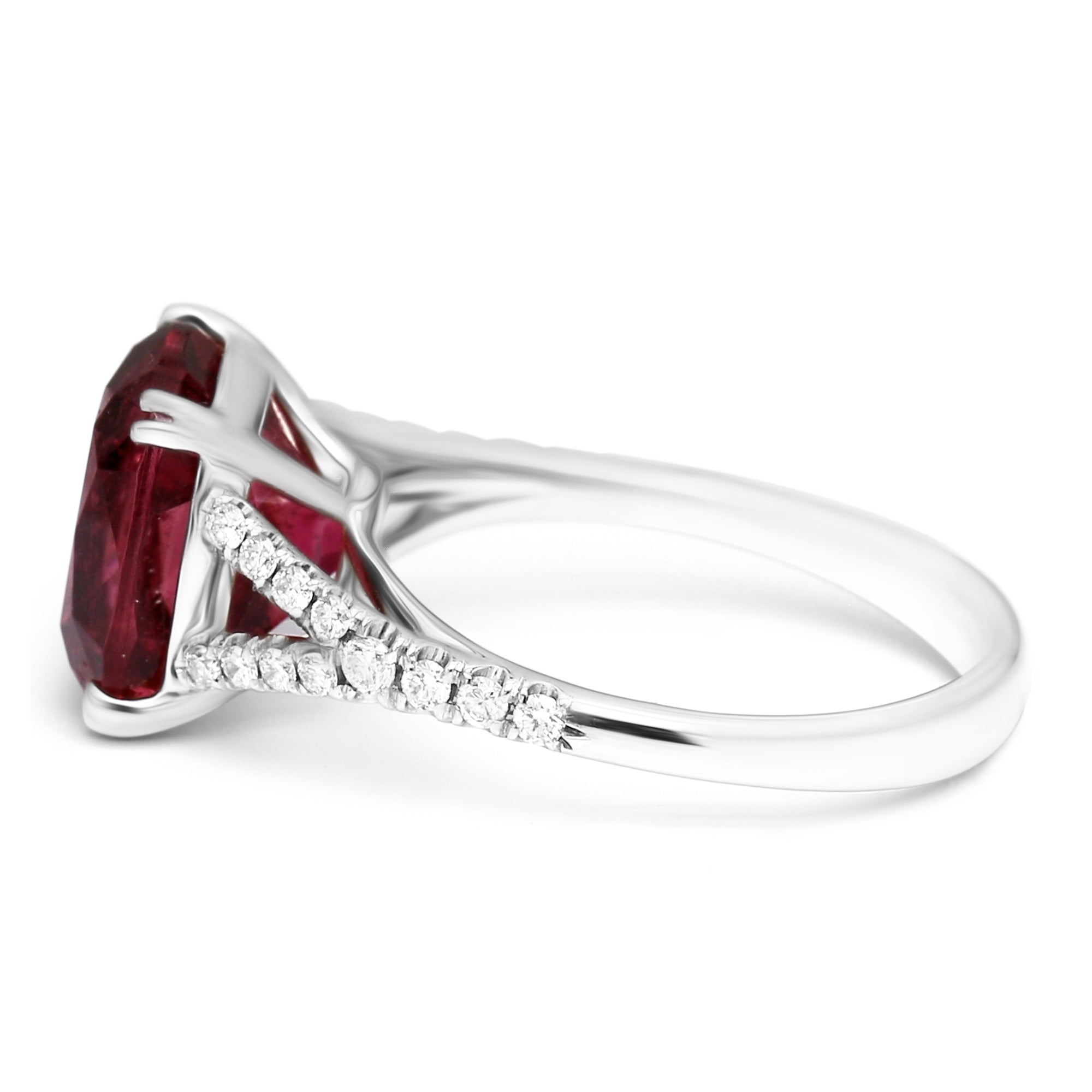 Rubelitte Cushion Split Shank Ring - 5.49ct TW