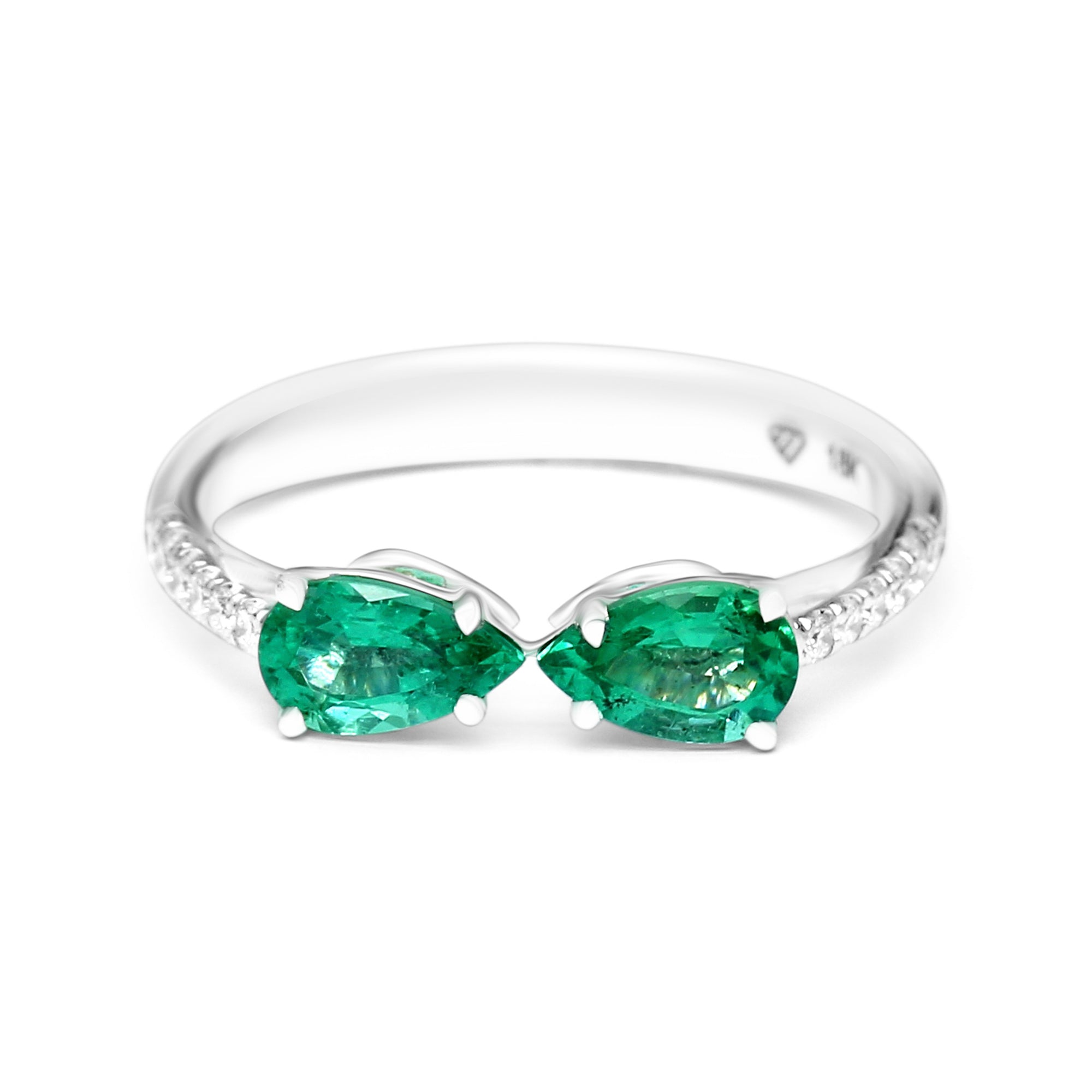 Two Pear Shape Emeralds Ring - 0.95ct TW