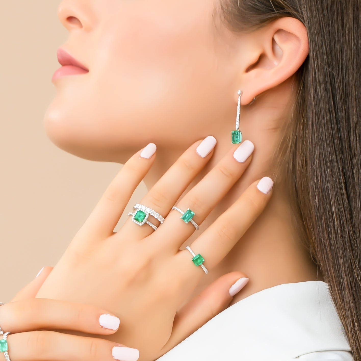 Square Emerald with Diamonds Gold Ring - Eshli
