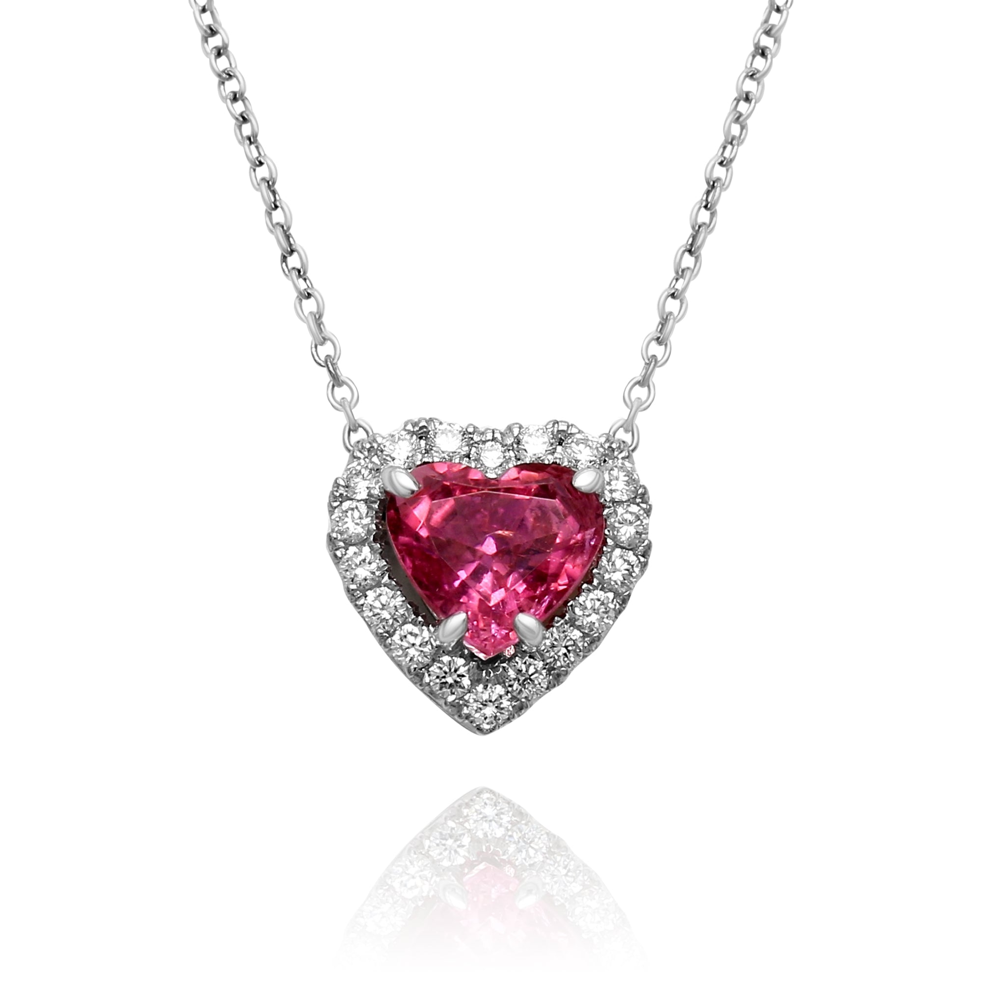 Pink Tourmaline Heart Gold Halo Pendant - 1.29ct