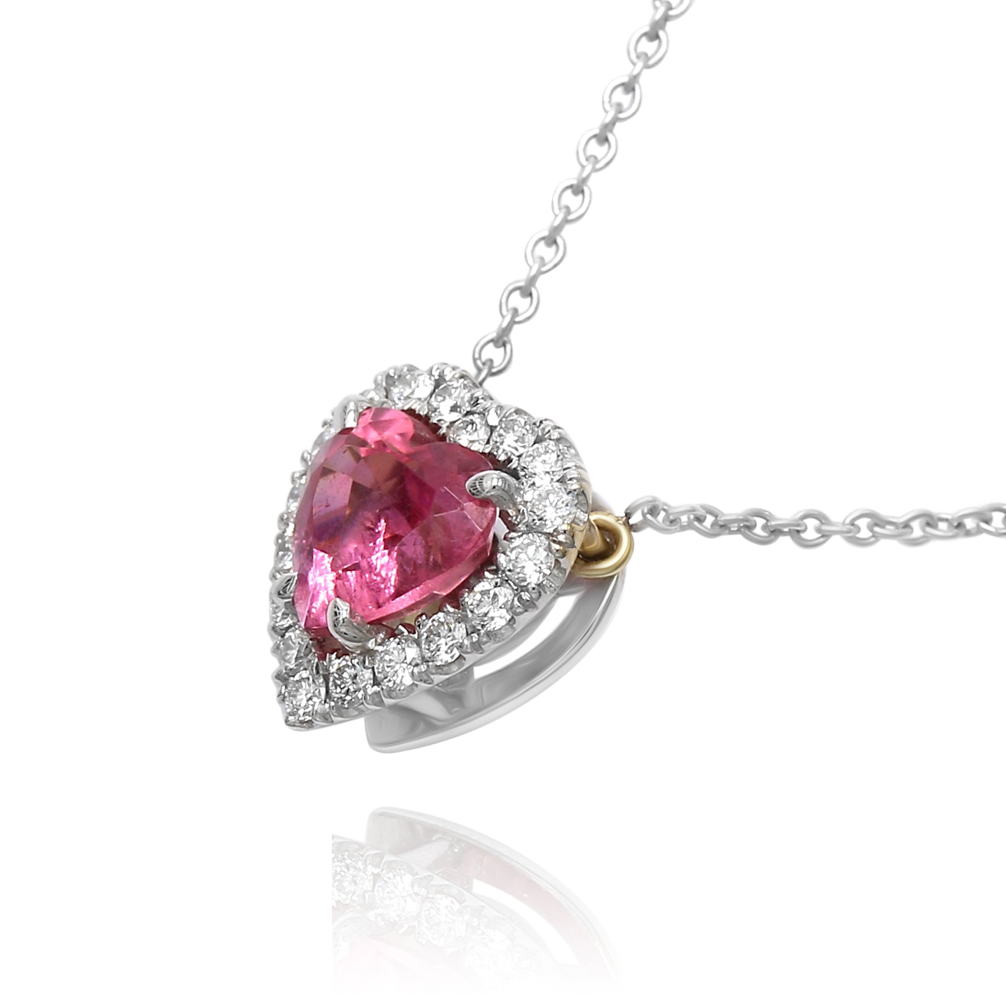 Pink Tourmaline Heart Gold Halo Pendant - 1.29ct